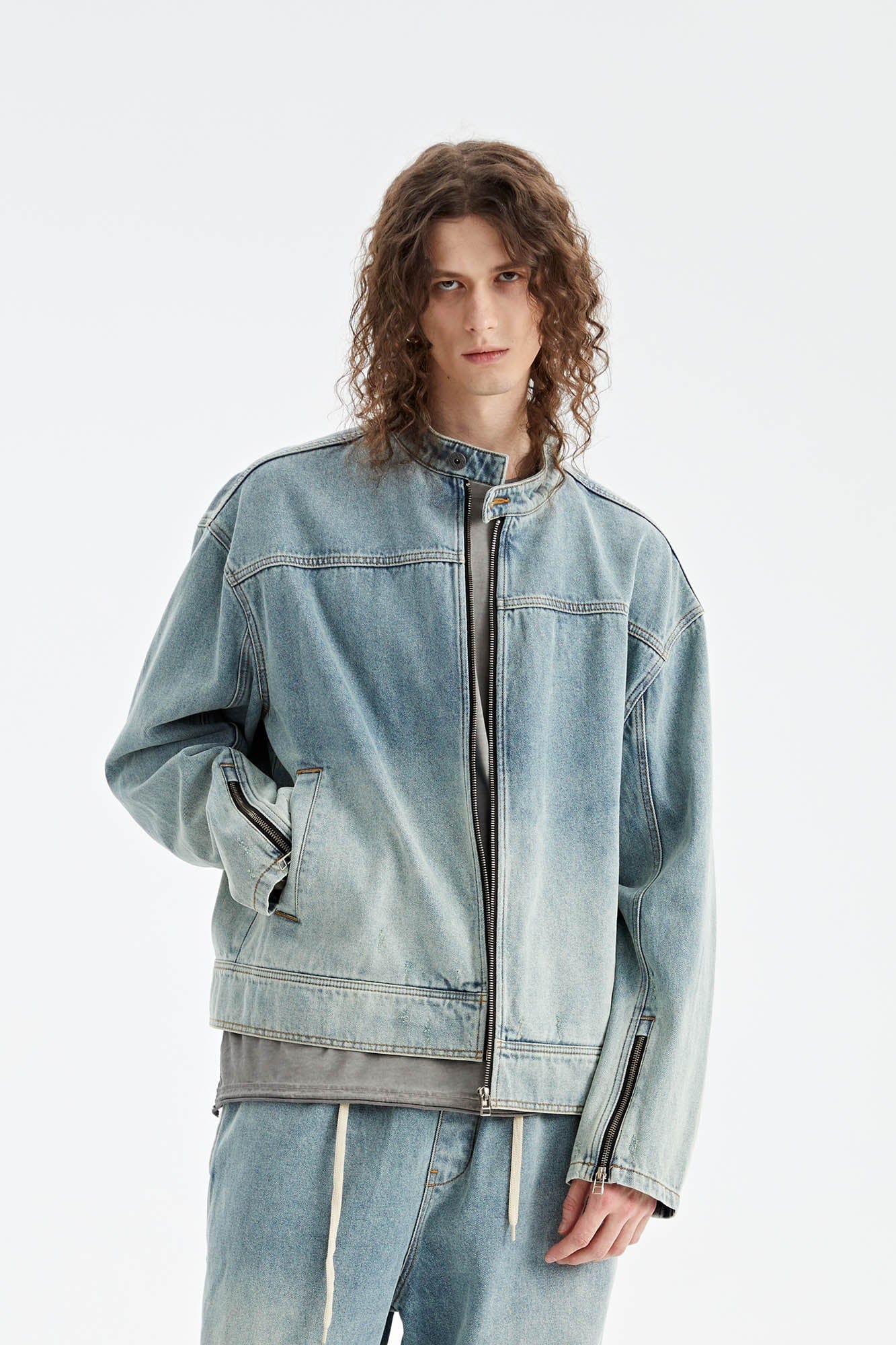 Light Wash Denim Racing Jacket