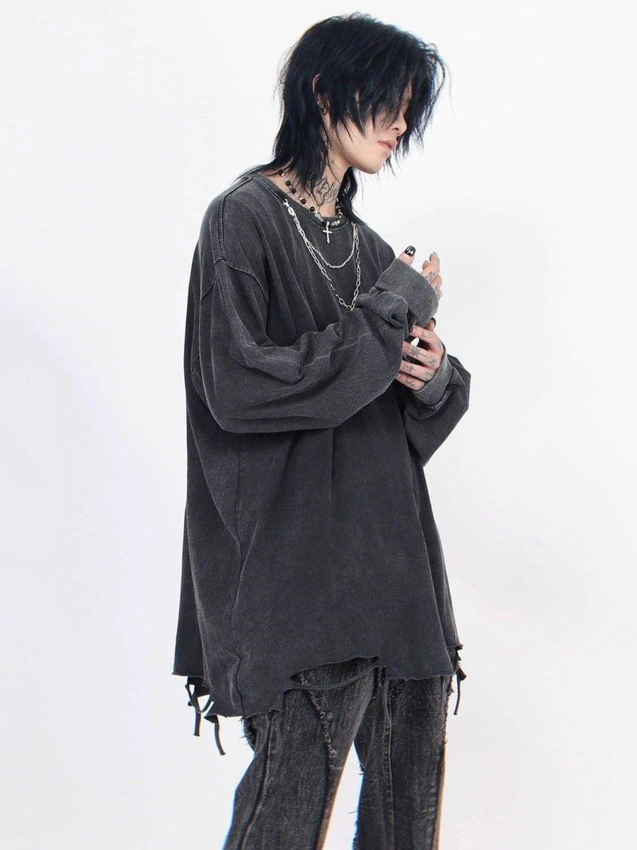 Distressed Long-Sleeve Tee by MZ STUDIO | Chiclara