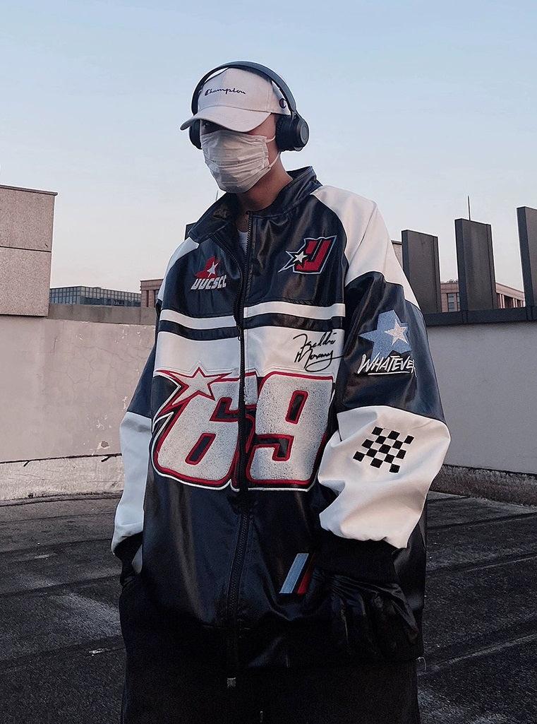 Retro Racing Leather Bomber Jacket