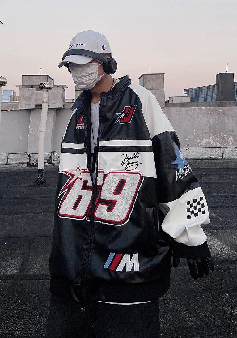 Retro Racing Leather Bomber Jacket