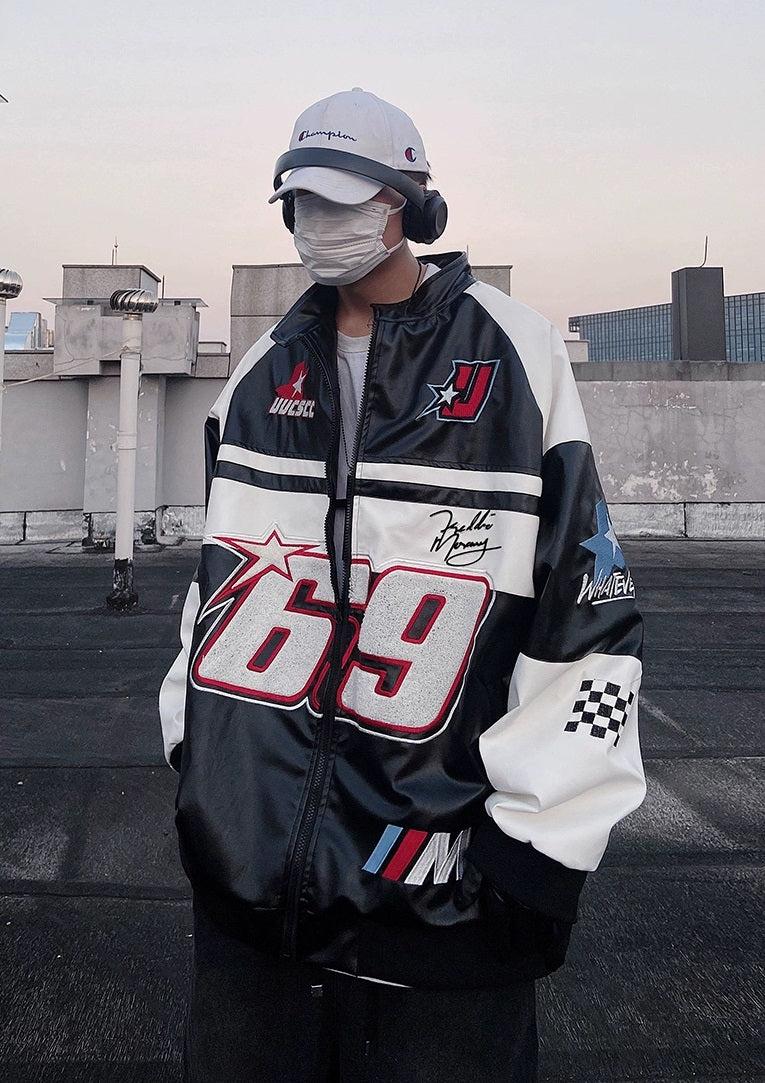 Retro Racing Leather Bomber Jacket