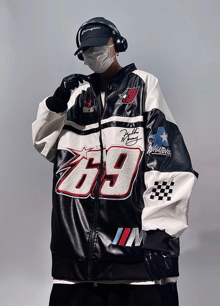 Retro Racing Leather Bomber Jacket