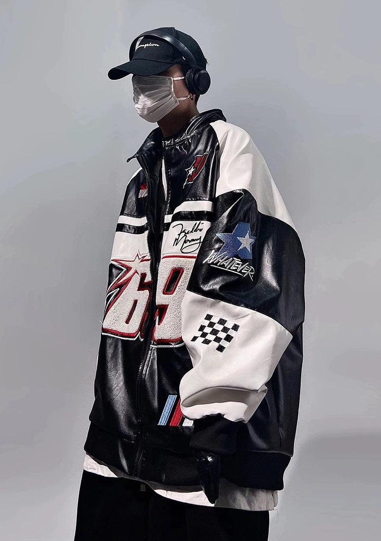 Retro Racing Leather Bomber Jacket