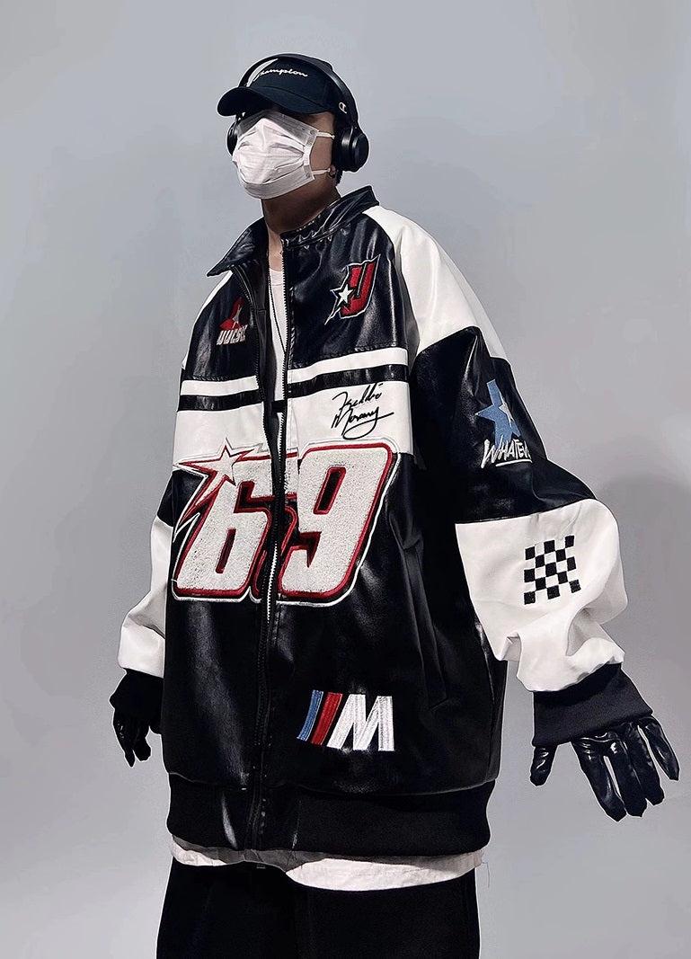 Retro Racing Leather Bomber Jacket