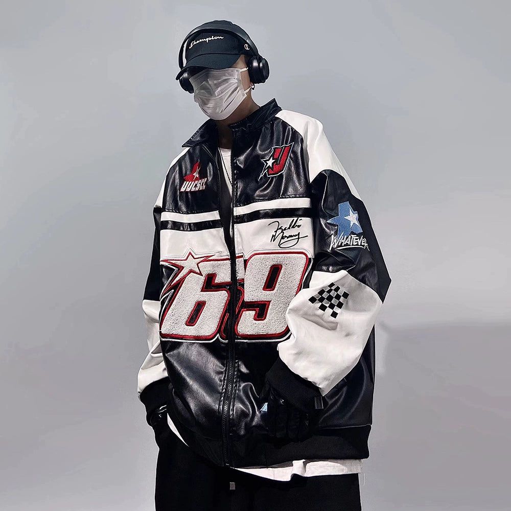 Retro Racing Leather Bomber Jacket