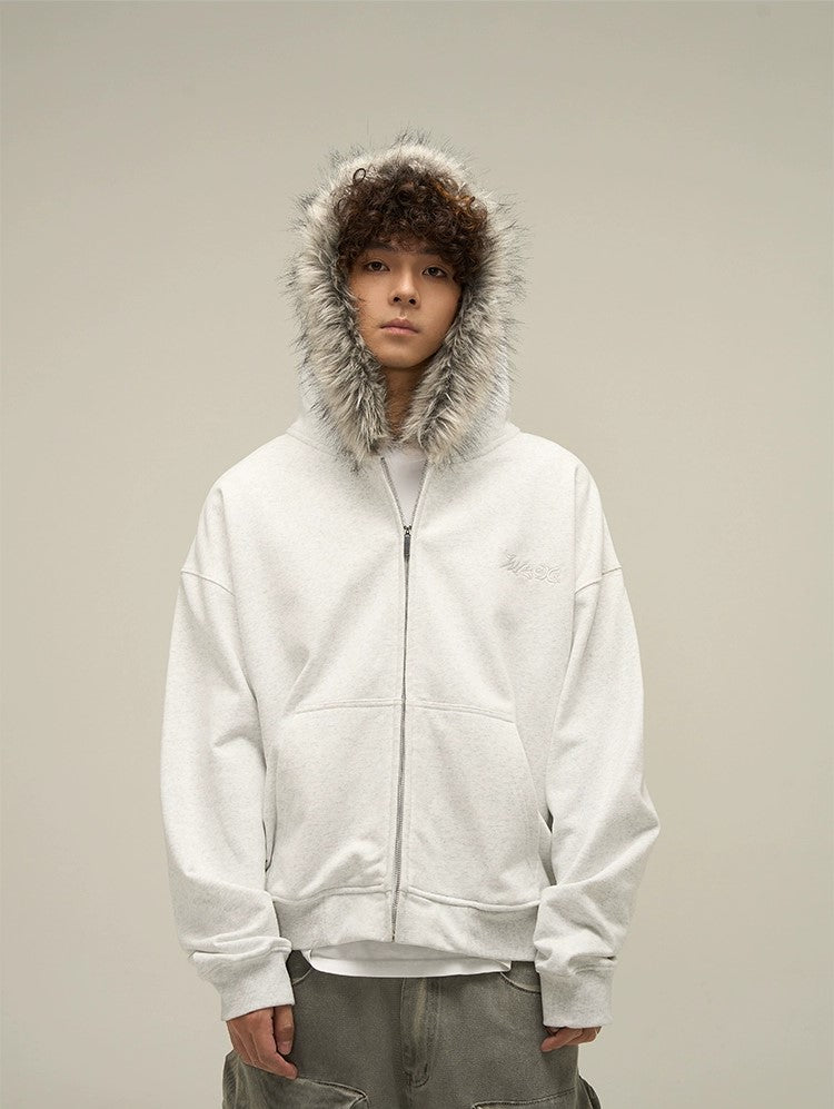Cozy Luxe Oversized Fur Neck Zipper Hoodie Jacket - chiclara
