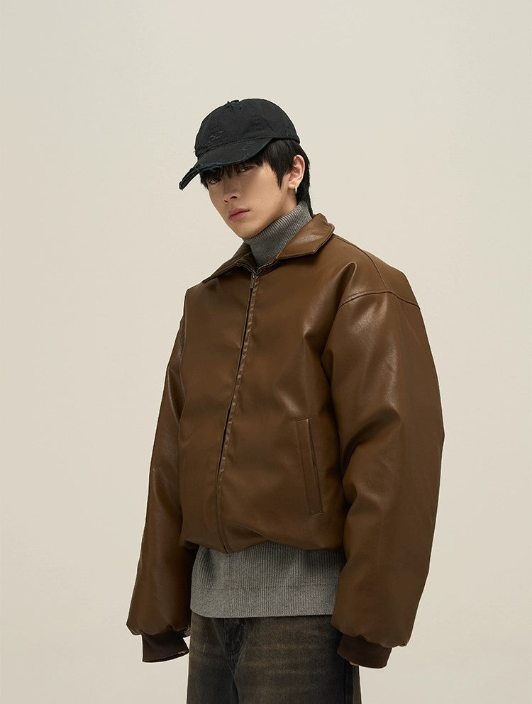 Luxe Edge Oversized Pu Leather Puffer Jacket - chiclara