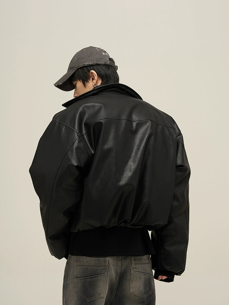 Luxe Edge Oversized Pu Leather Puffer Jacket - chiclara