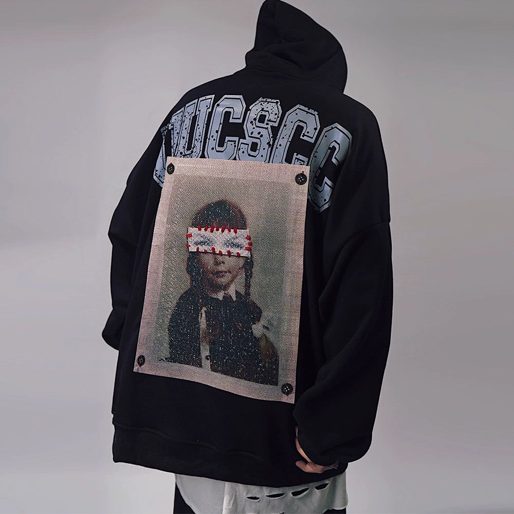 Patchwork Portrait Oversized Hoodie