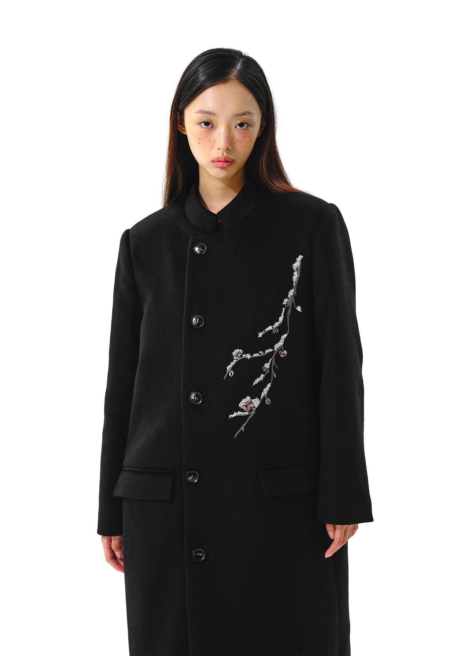 Elegant Plum Tree Embroidered Overcoat - chiclara