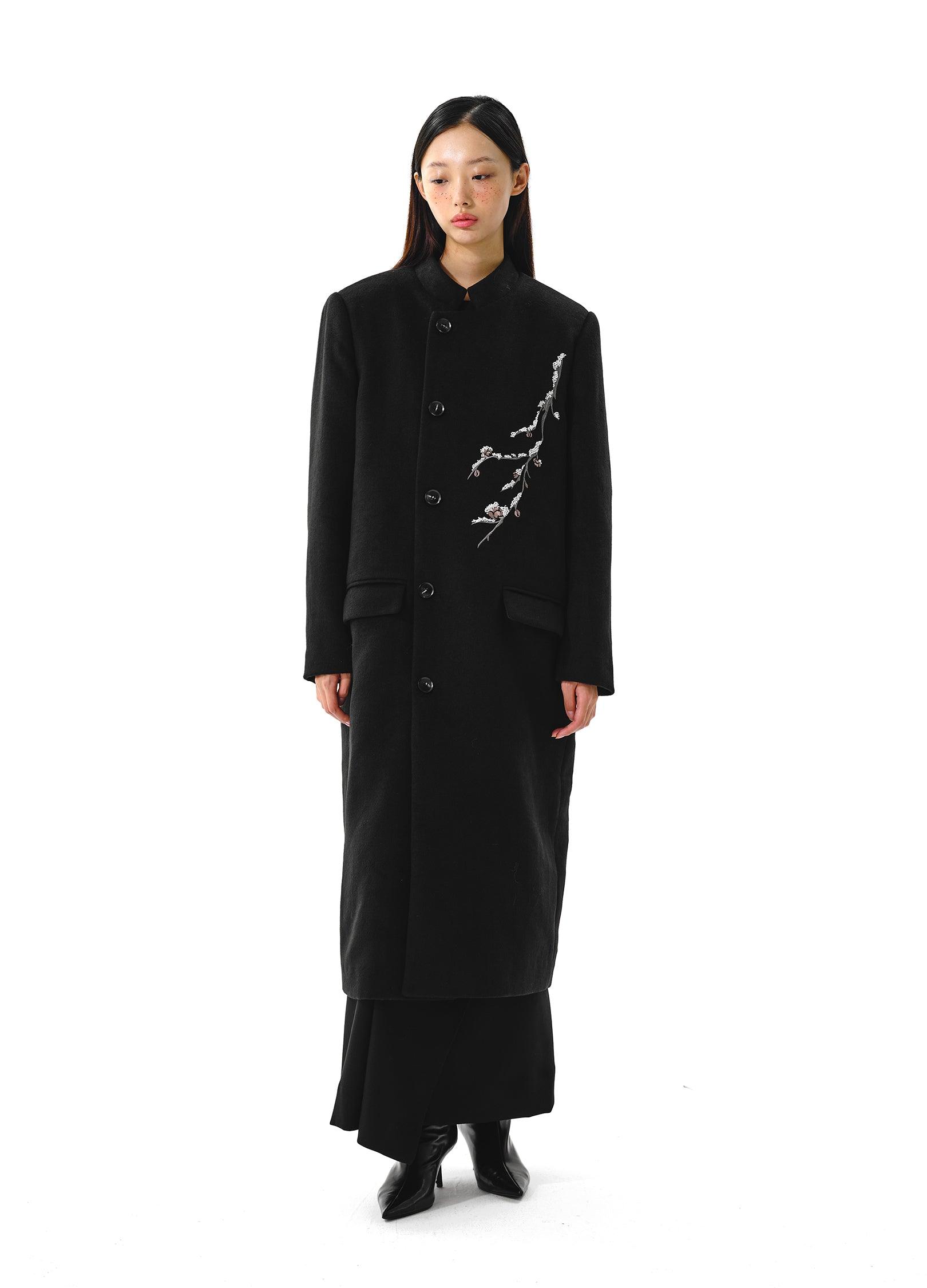 Elegant Plum Tree Embroidered Overcoat - chiclara