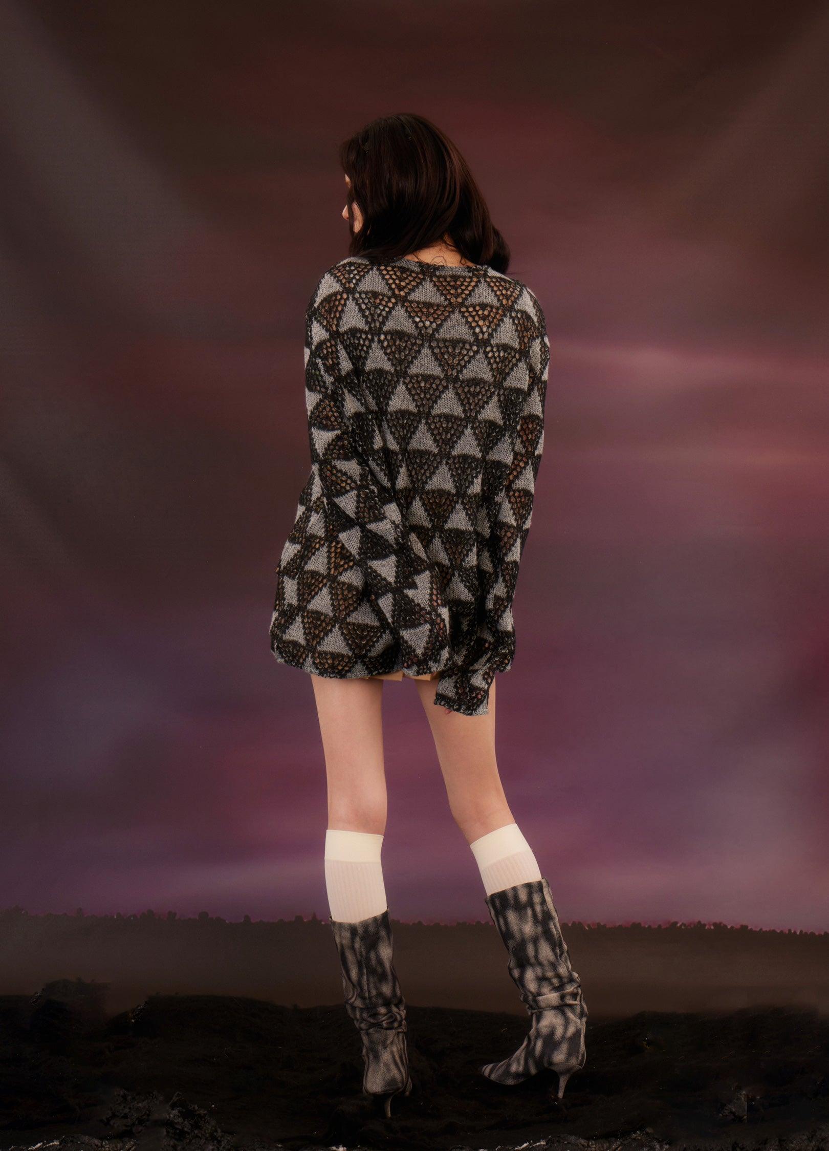 Geometric Mesh Knit Sweatshirt by KADAKADA - chiclara