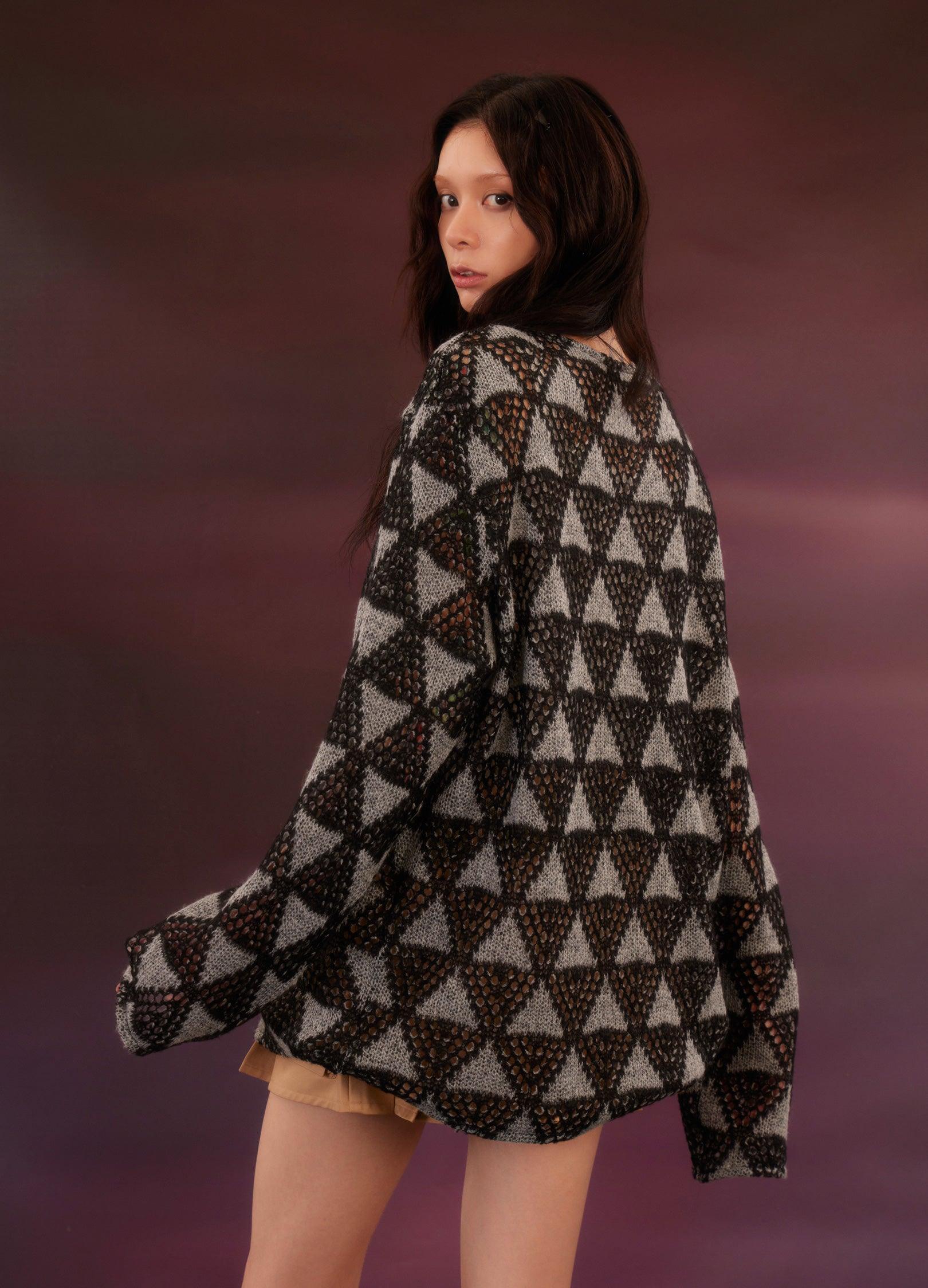 Geometric Mesh Knit Sweatshirt by KADAKADA - chiclara