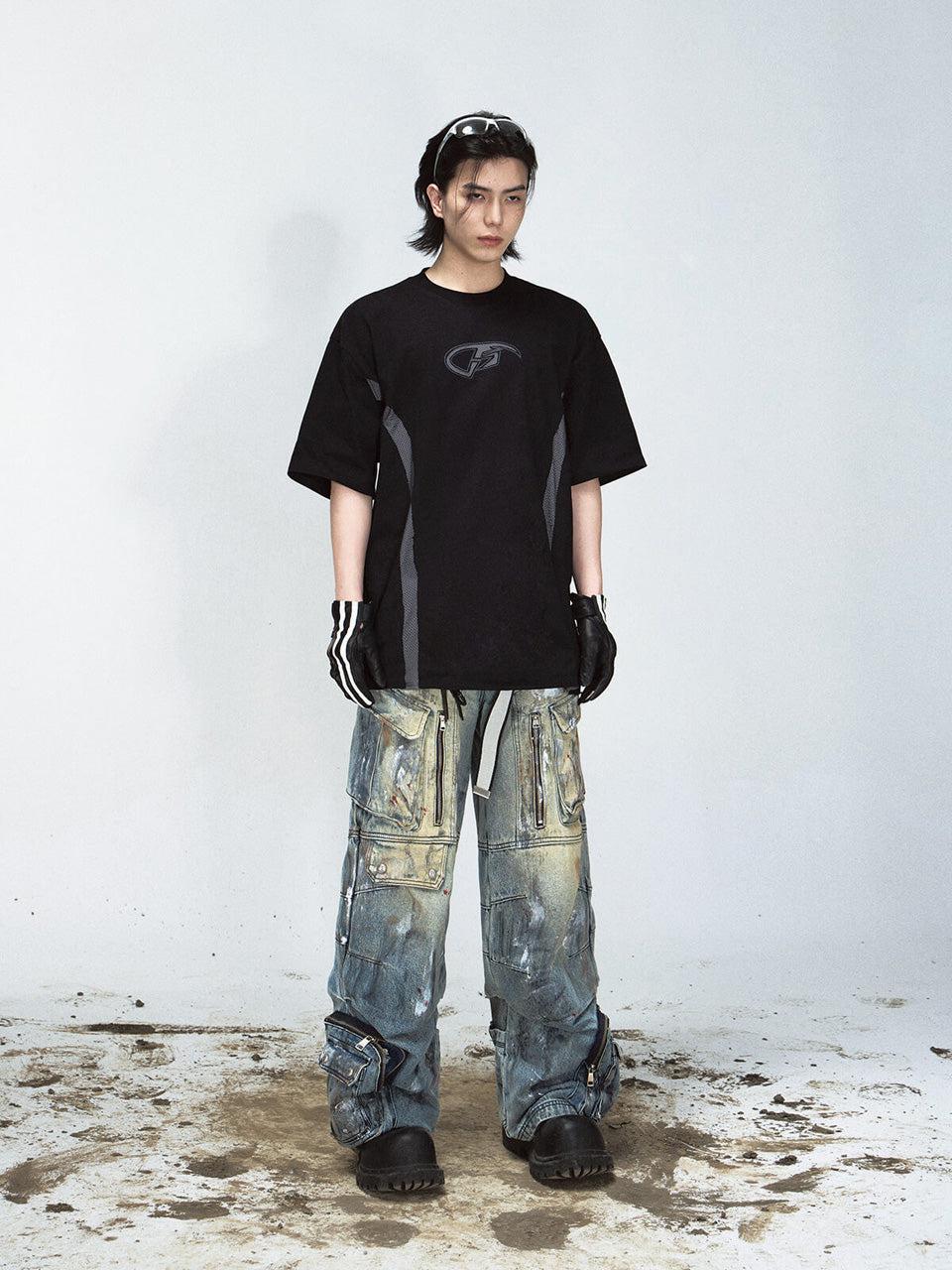 Paint Splatter Cargo Jeans with Zipper Details