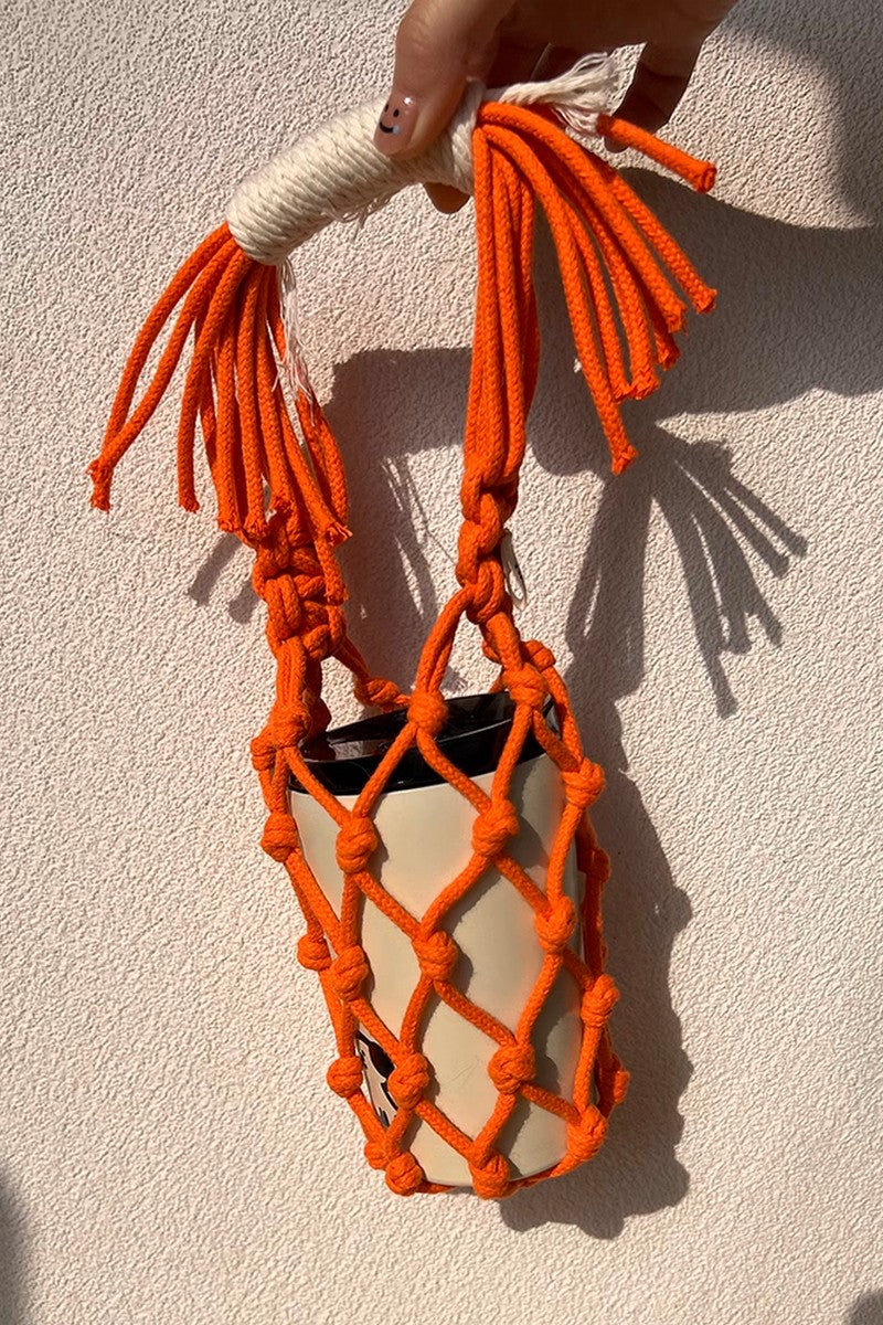 Coral Macrame Bottle Carrier
