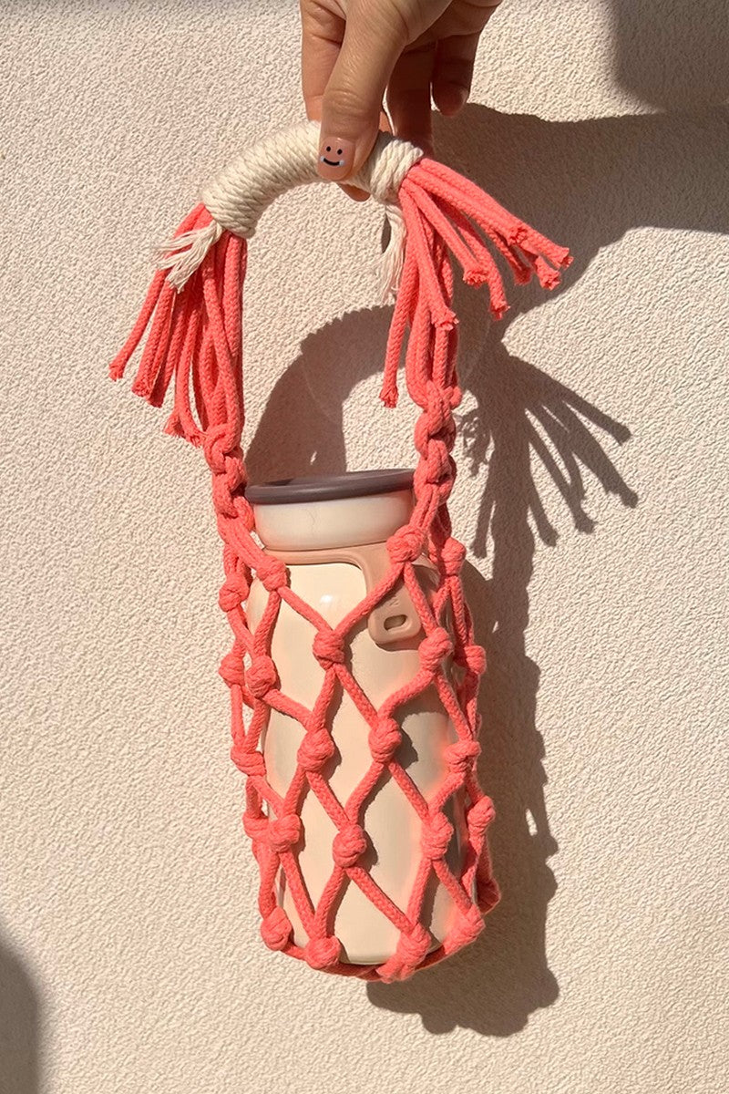 Coral Macrame Bottle Carrier