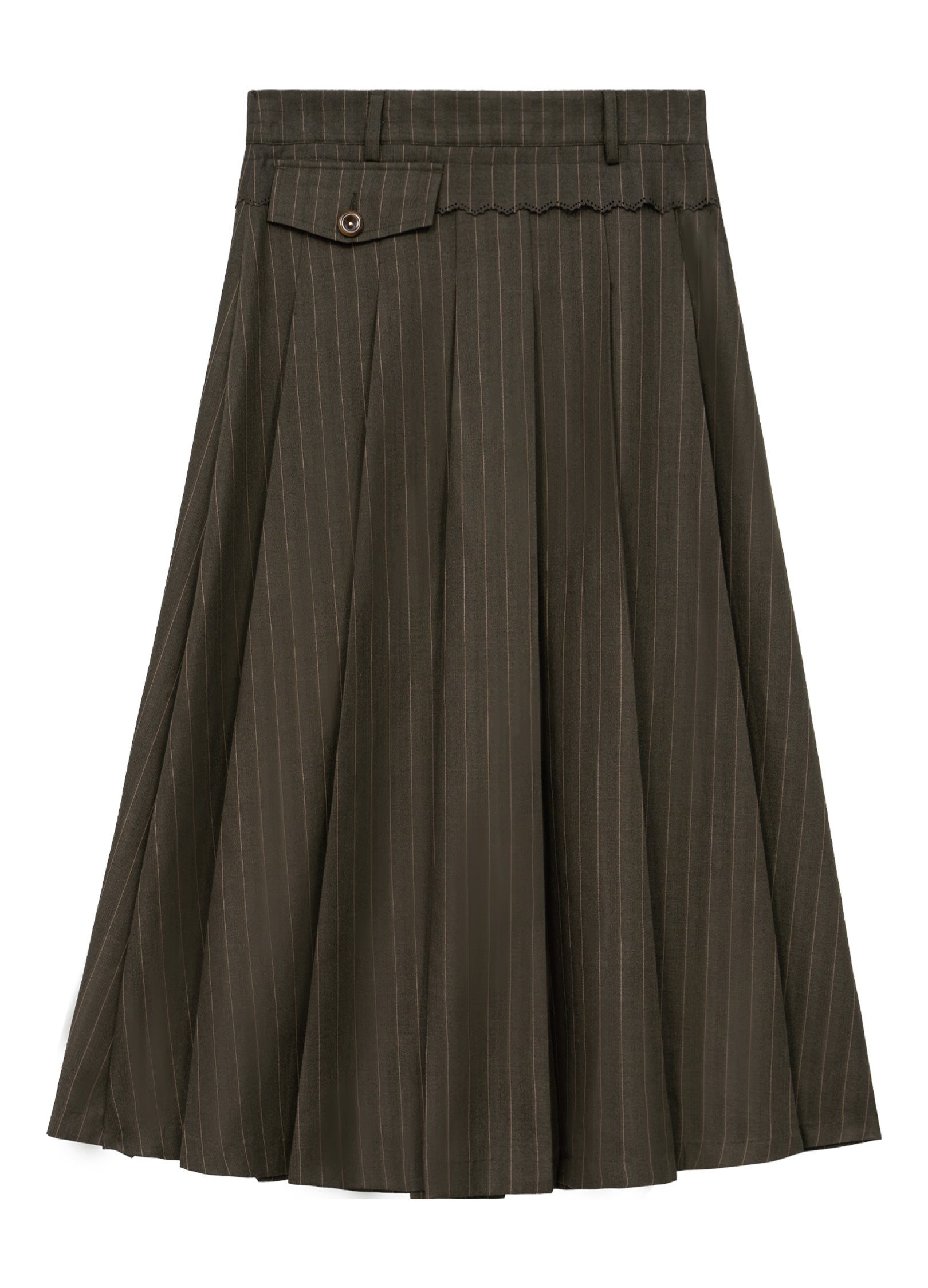 Dark Brown Pinstriped Pleated Midi Skirt