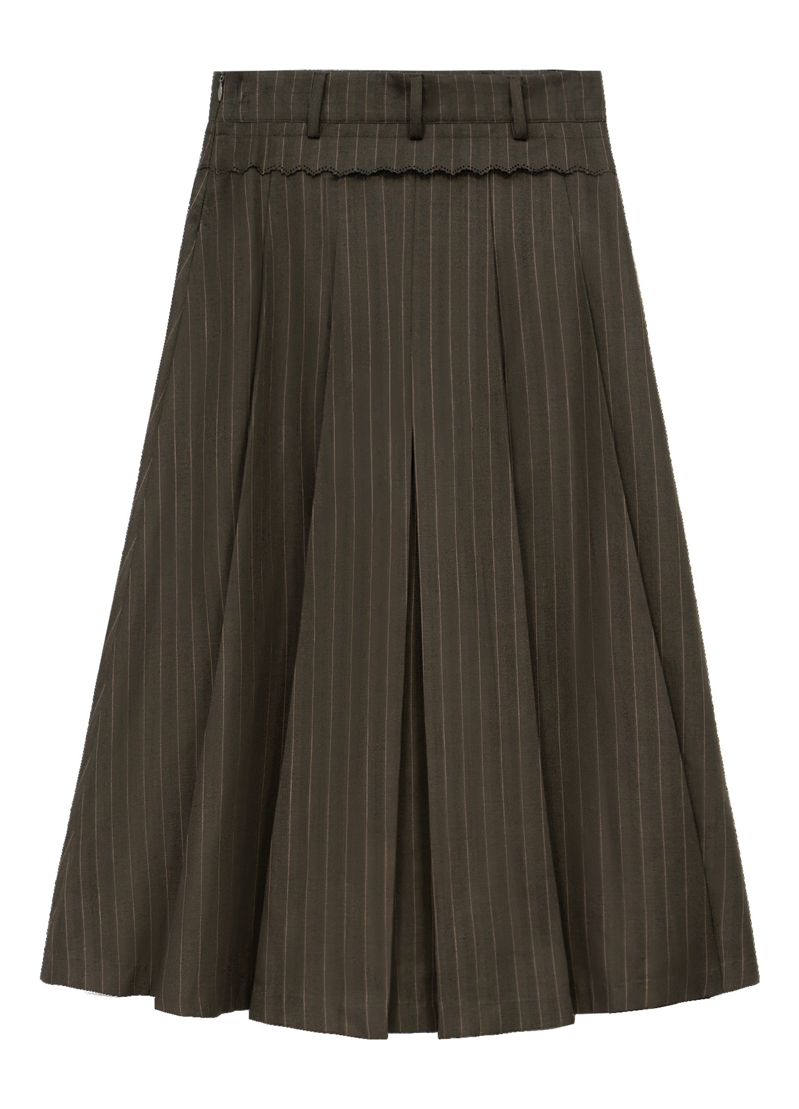 Dark Brown Pinstriped Pleated Midi Skirt