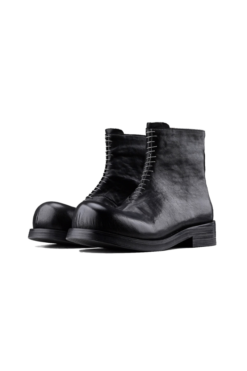 Black Leather Lace-Up Combat Boots
