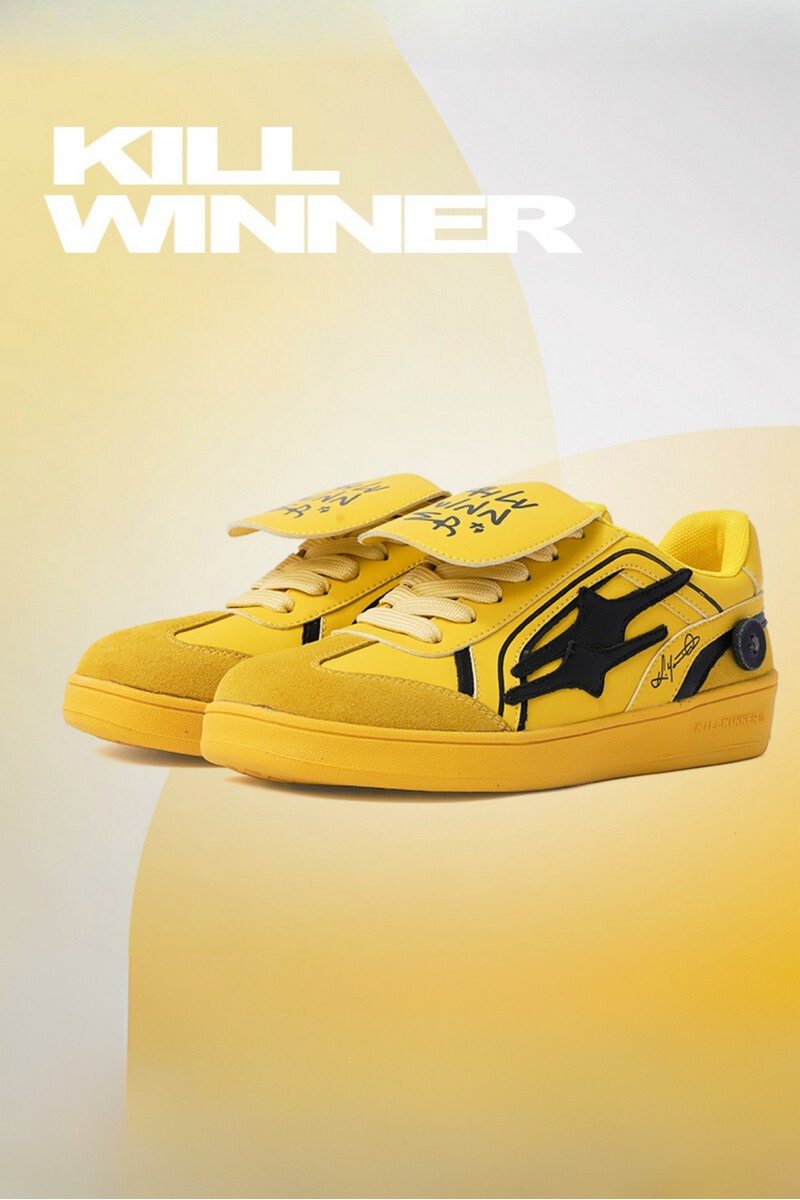 Yellow Velcro Court Sneakers with Black Logo