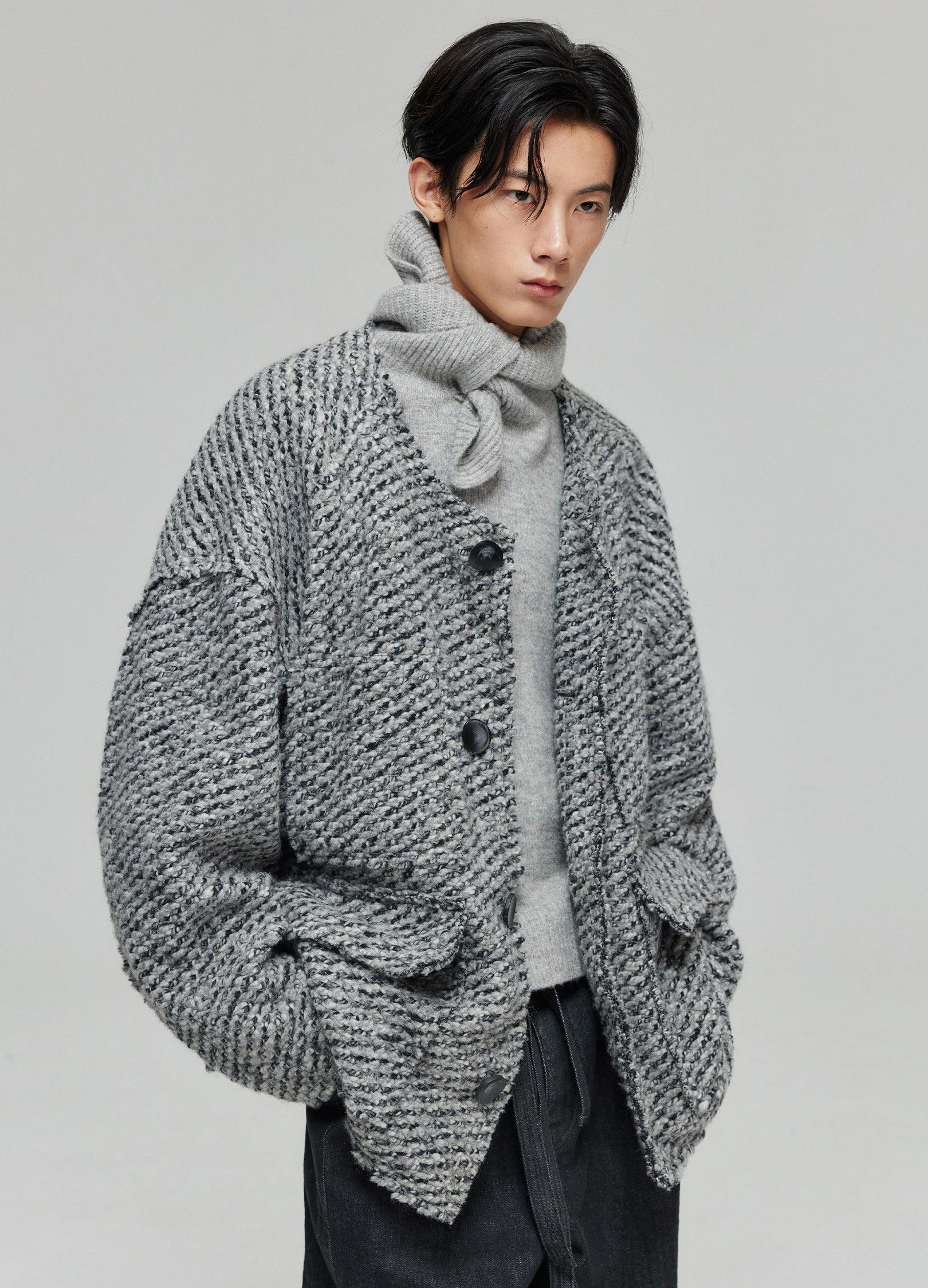 Elegant Raw Wool Blend Tweed Coat - chiclara