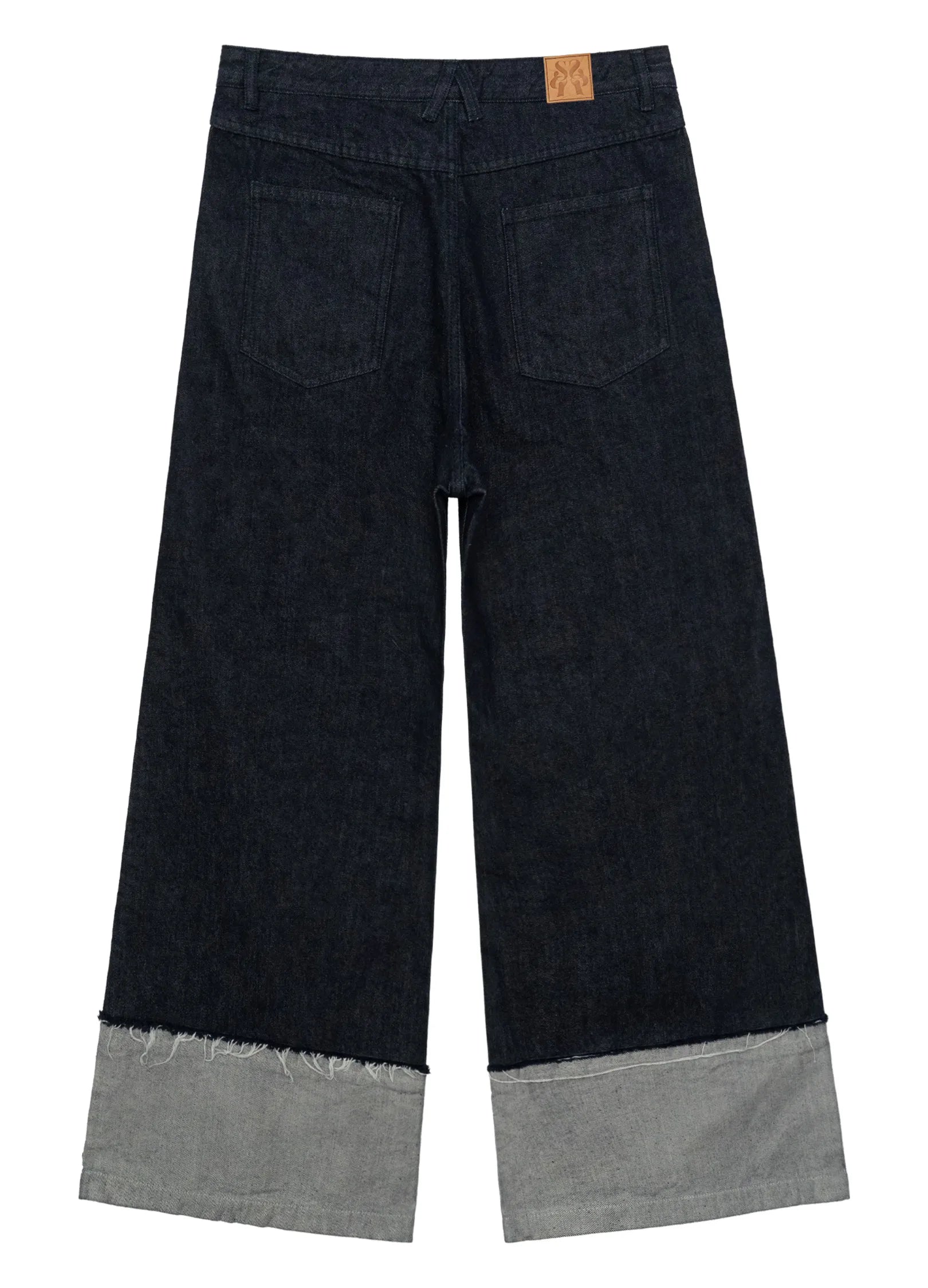 Wide Leg Raw Edge Cuff Denim Jeans