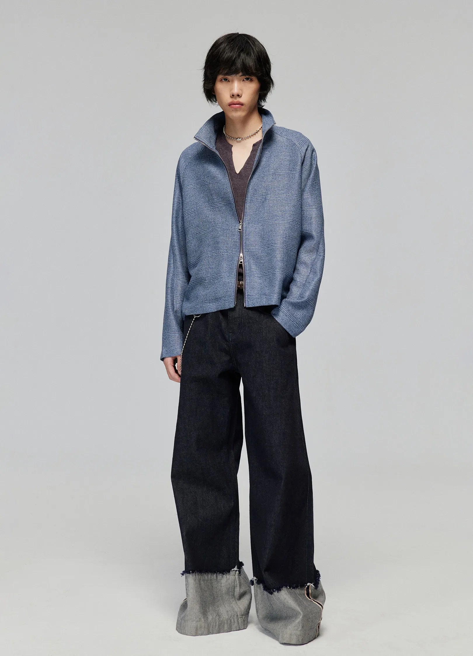 Wide Leg Raw Edge Cuff Denim Jeans