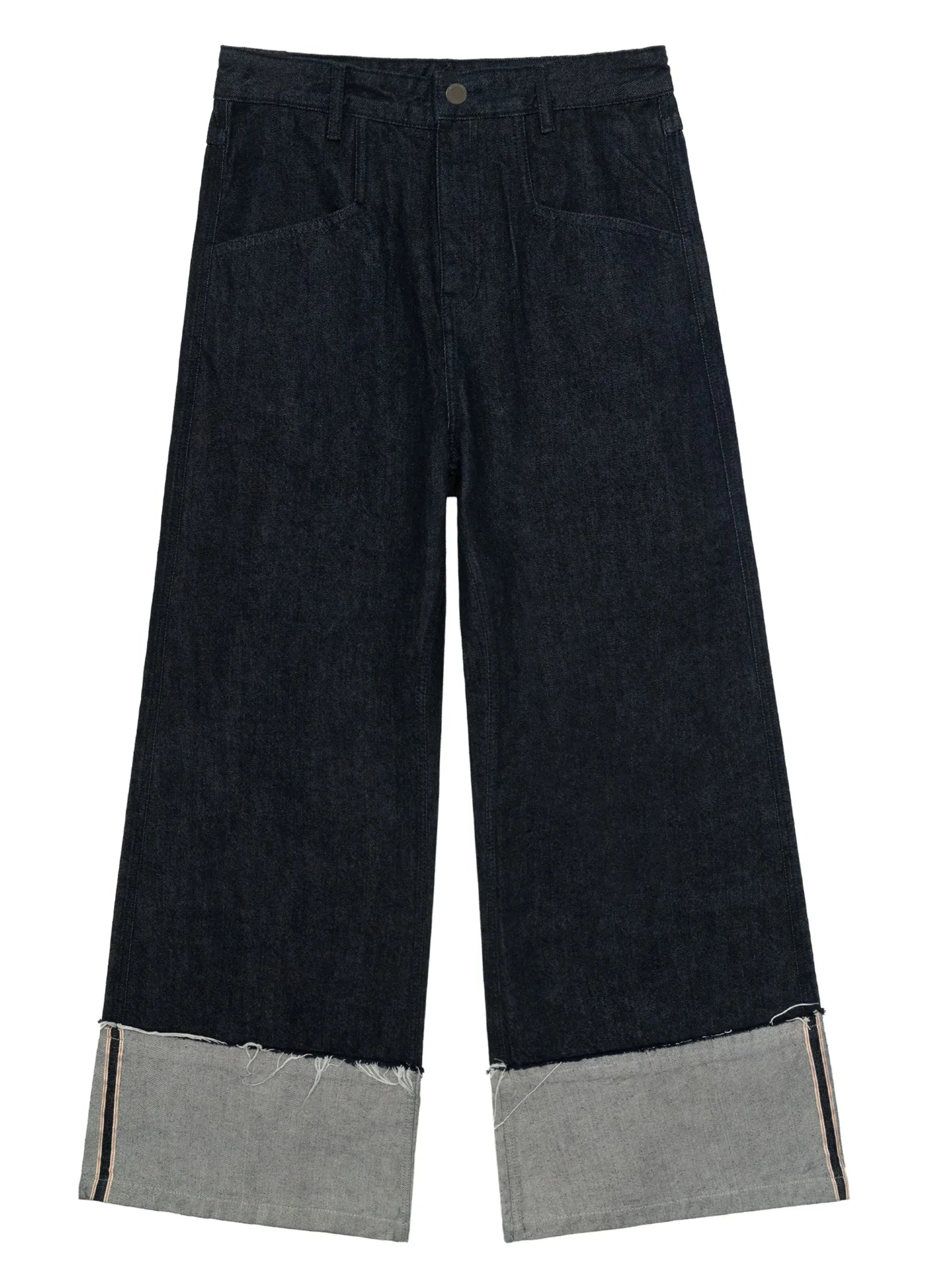 Wide Leg Raw Edge Cuff Denim Jeans