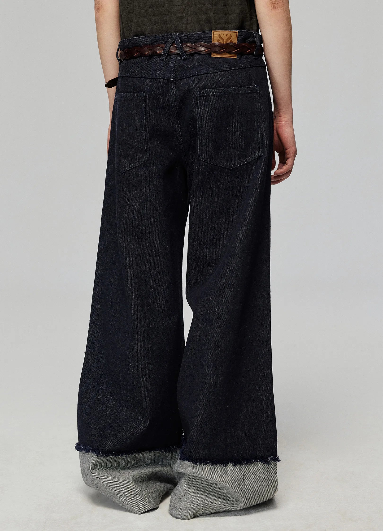 Wide Leg Raw Edge Cuff Denim Jeans
