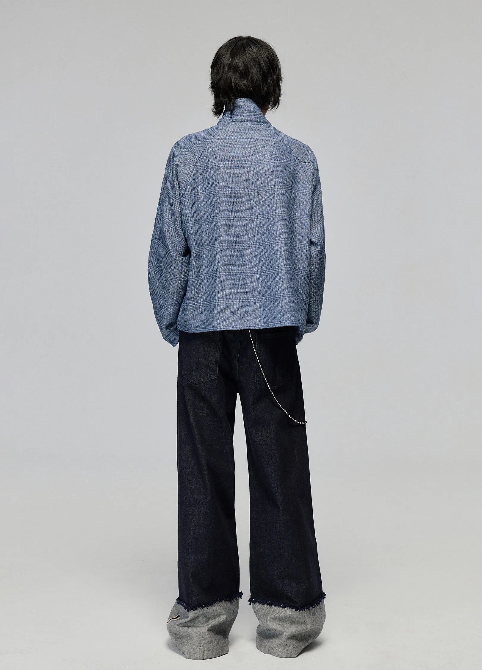 Wide Leg Raw Edge Cuff Denim Jeans