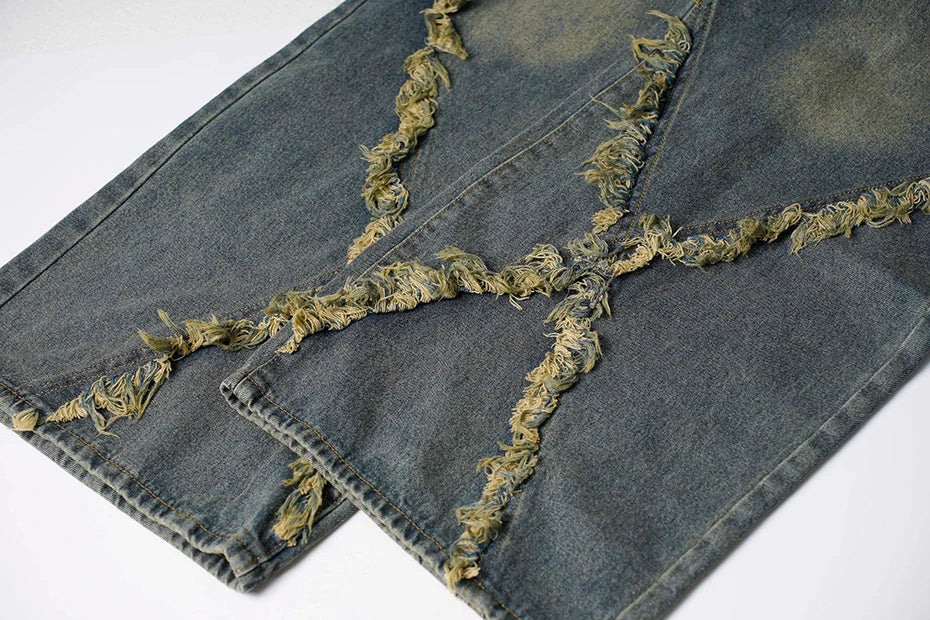 Artisan Hem Cross-Stitched Denim Flares Jeans