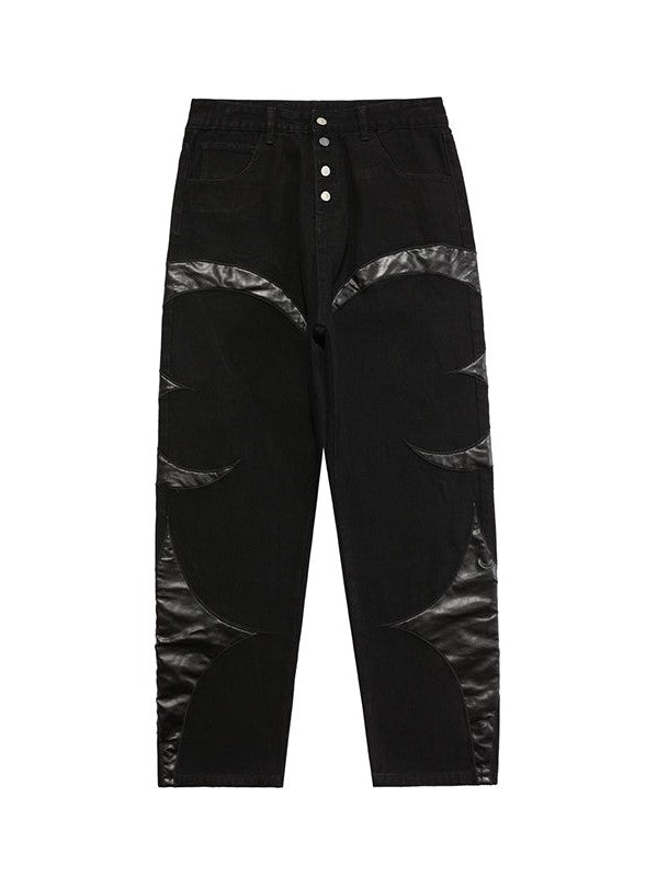 Jeans de parche de cuero estético extremo