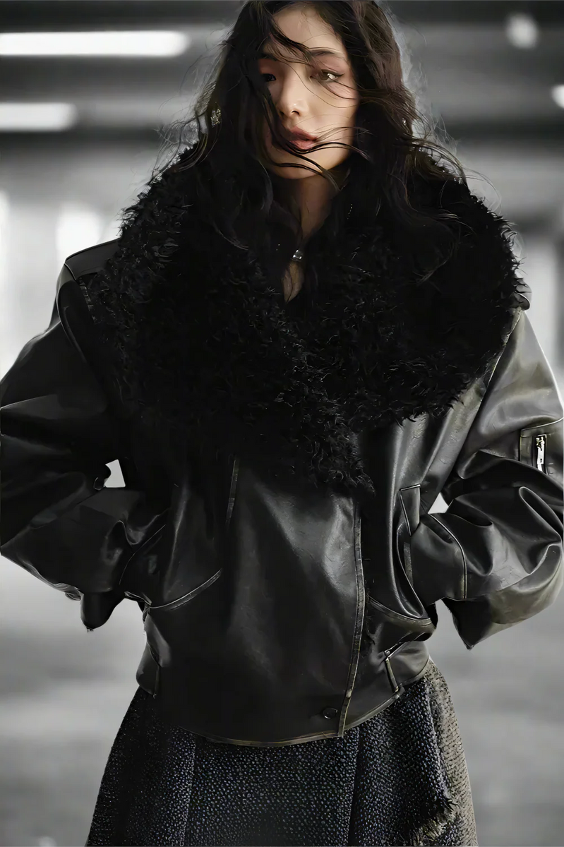 Oversized Faux Fur Aviator Jacket by JNYLON STUDIOS | Chiclara