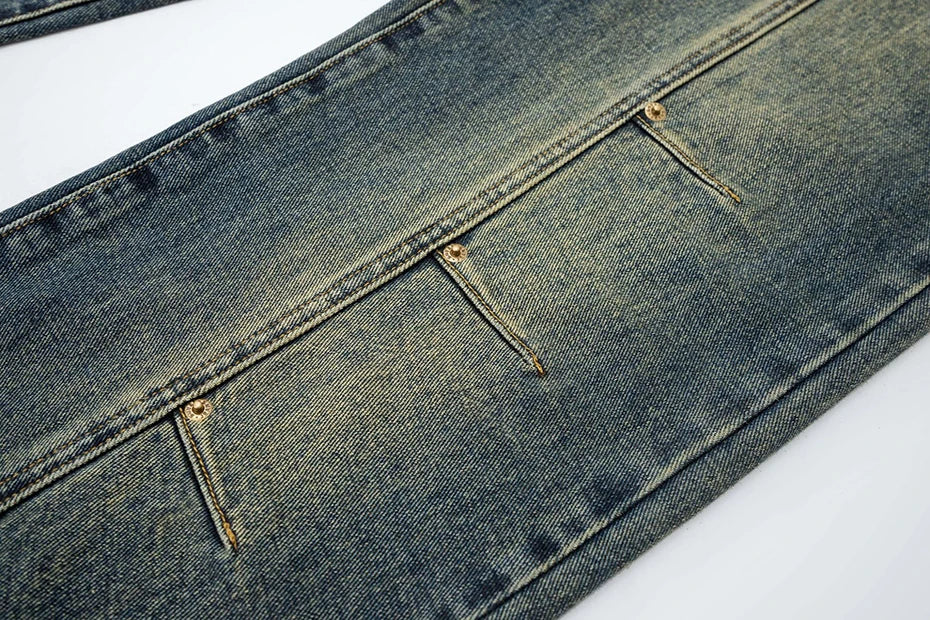 Vintage-Inspired Wide-Leg Denim Jeans with Front Seam Detail