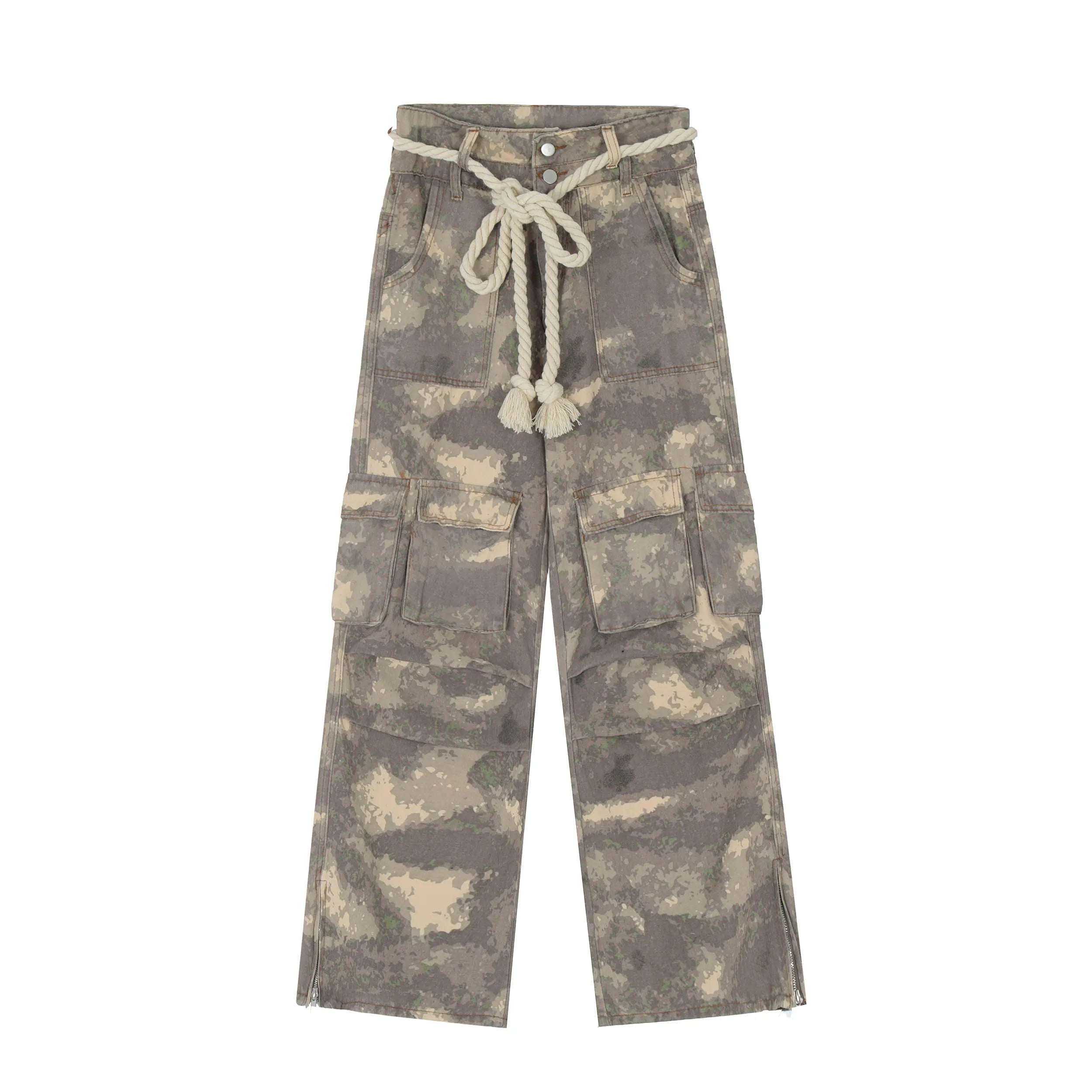 Urban Camo Cargo Jeans With Rope Belt