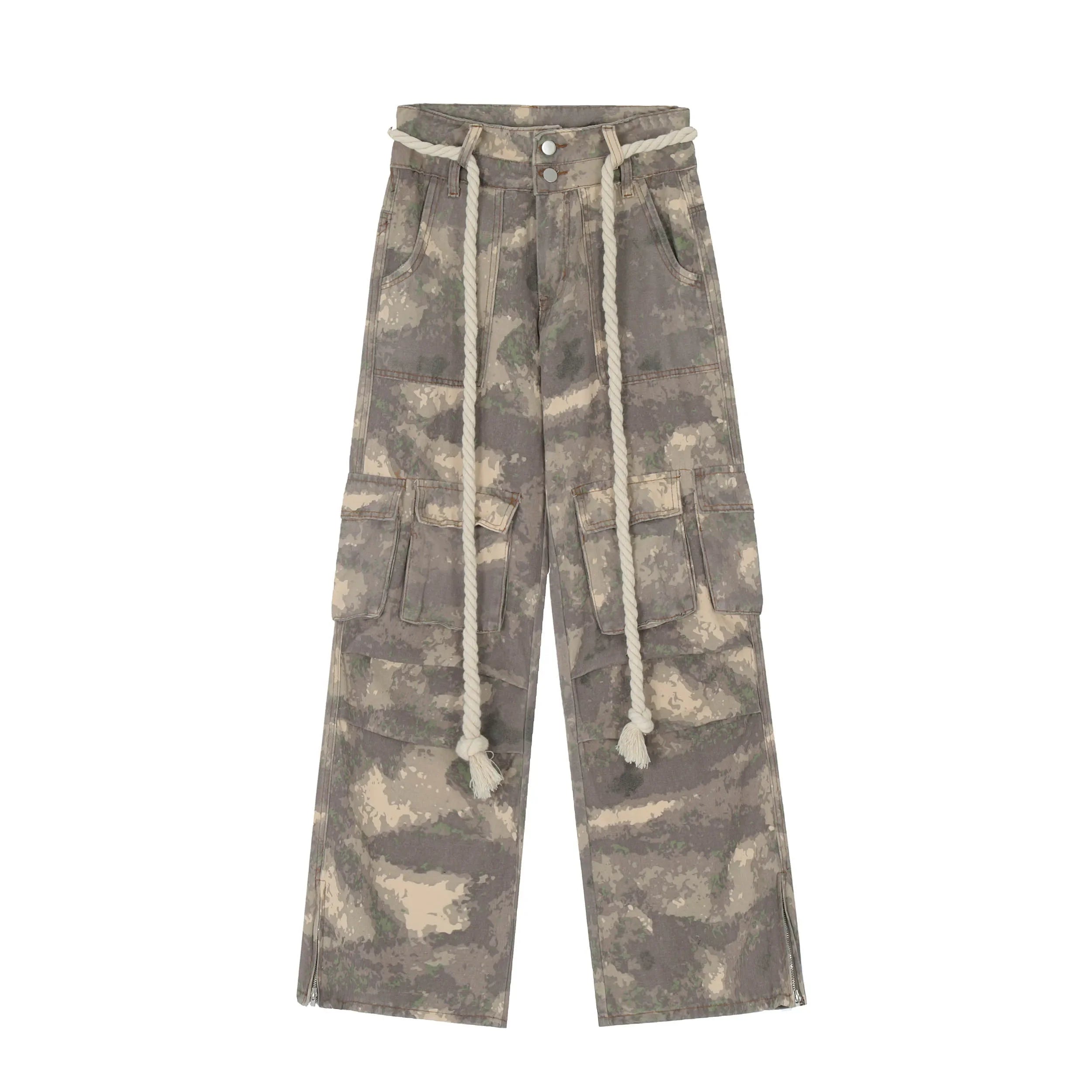 Urban Camo Cargo Jeans With Rope Belt