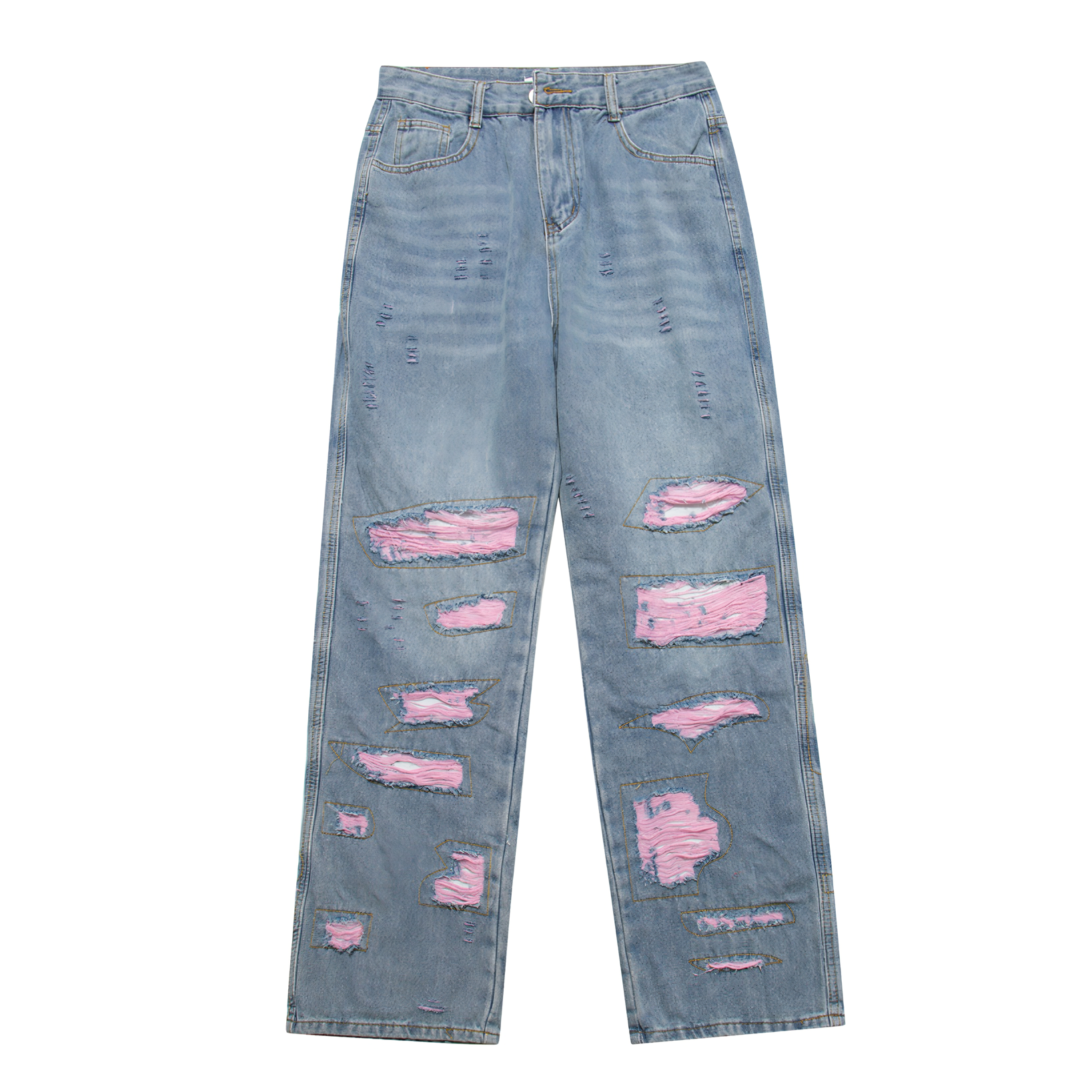 Pink Patched Distressed Jeans