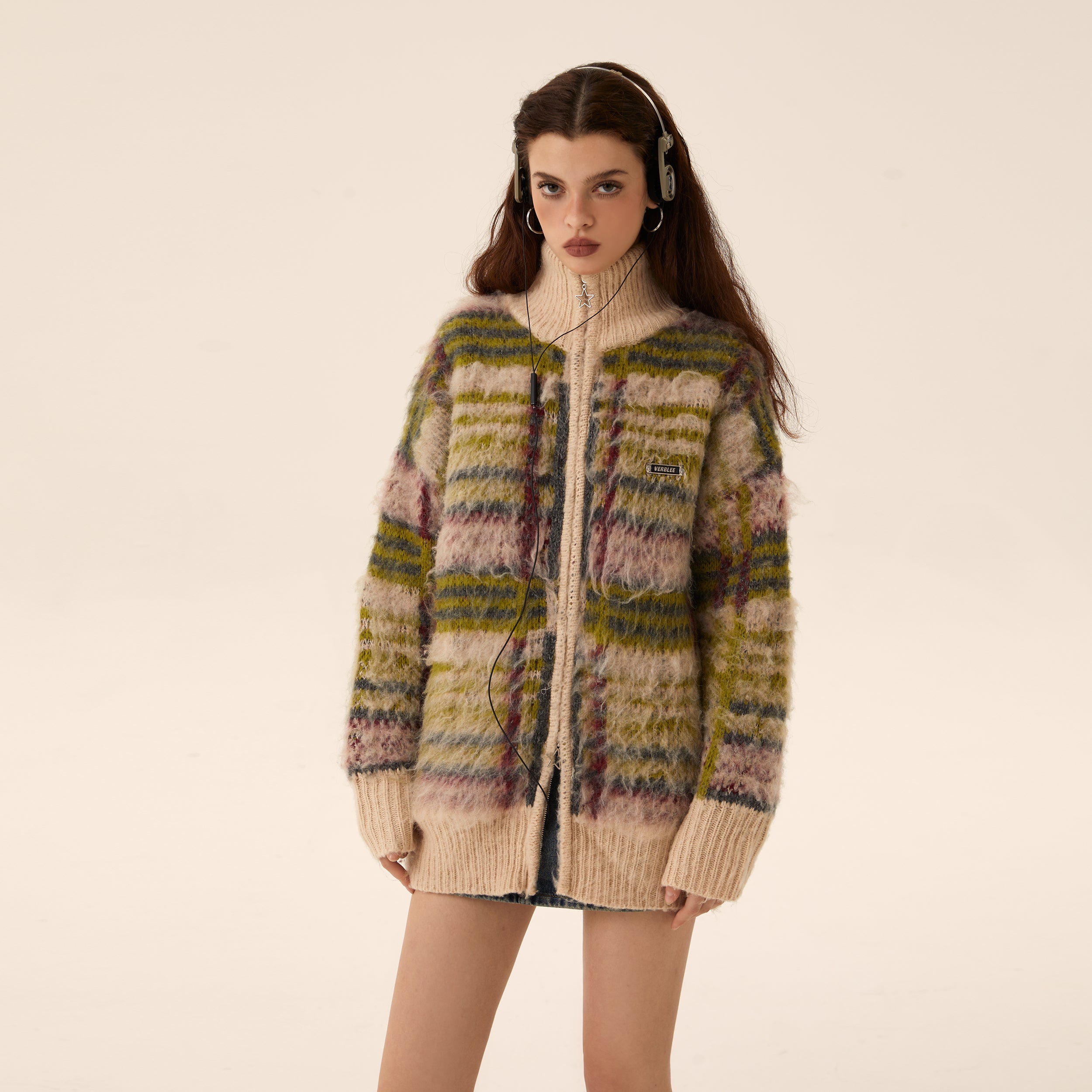 Mohair Knit Zipper Cardigan Sweater Coat