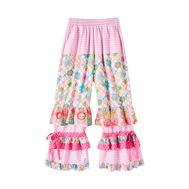 Sweet Floral Ruffle Layered Pants