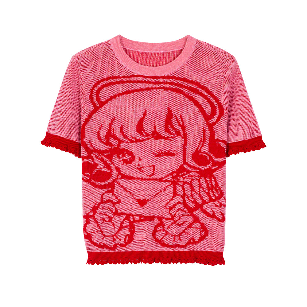 Knit Character Top with Ruffle Trim