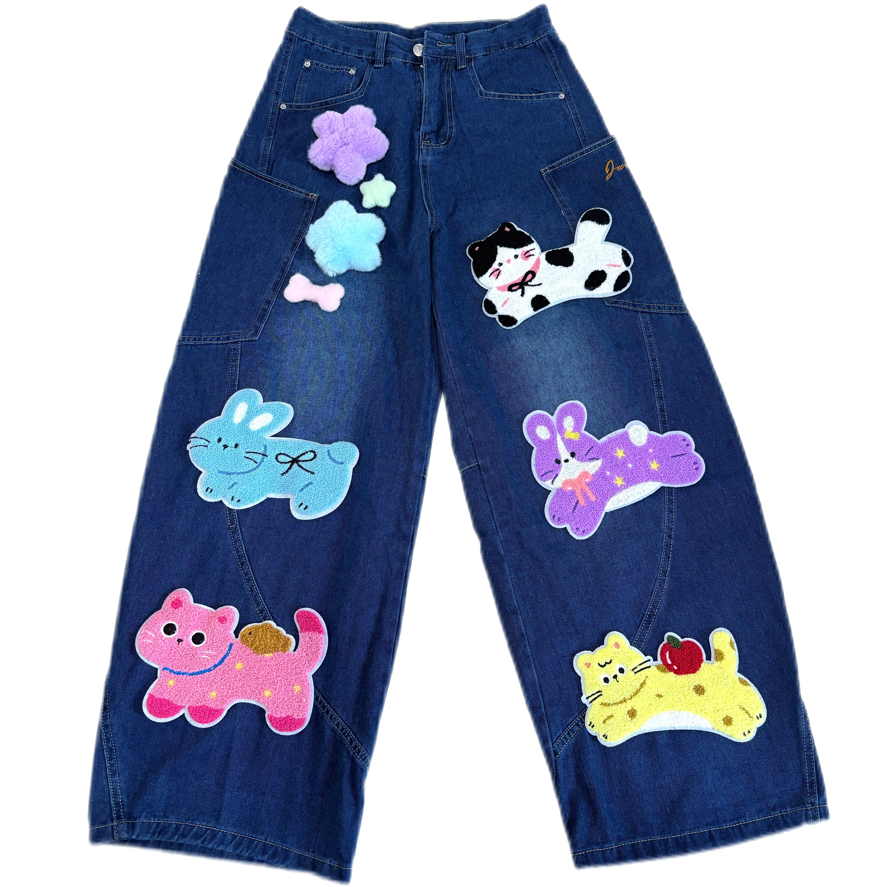 Kawaii Animal Patch Wide Leg Jeans