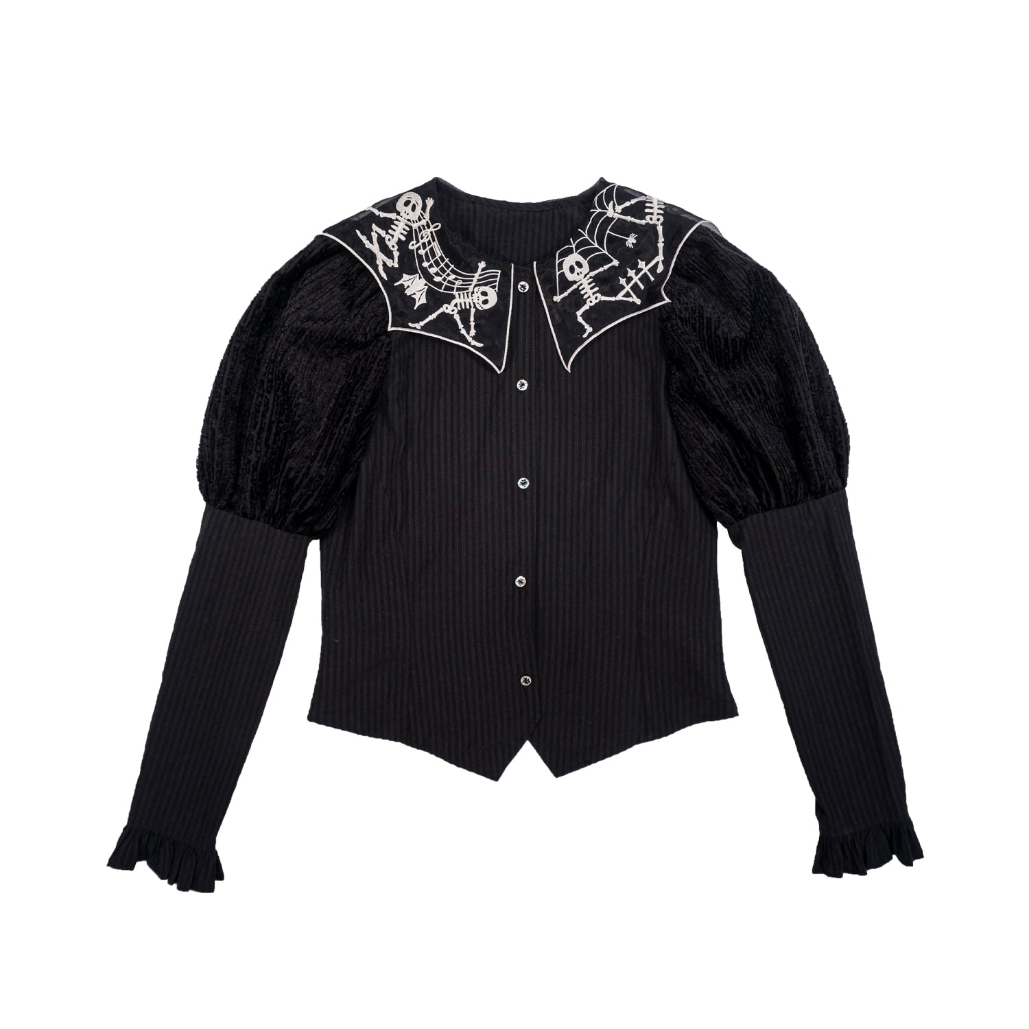 Dancing Skeleton Collar Ribbed Blouse