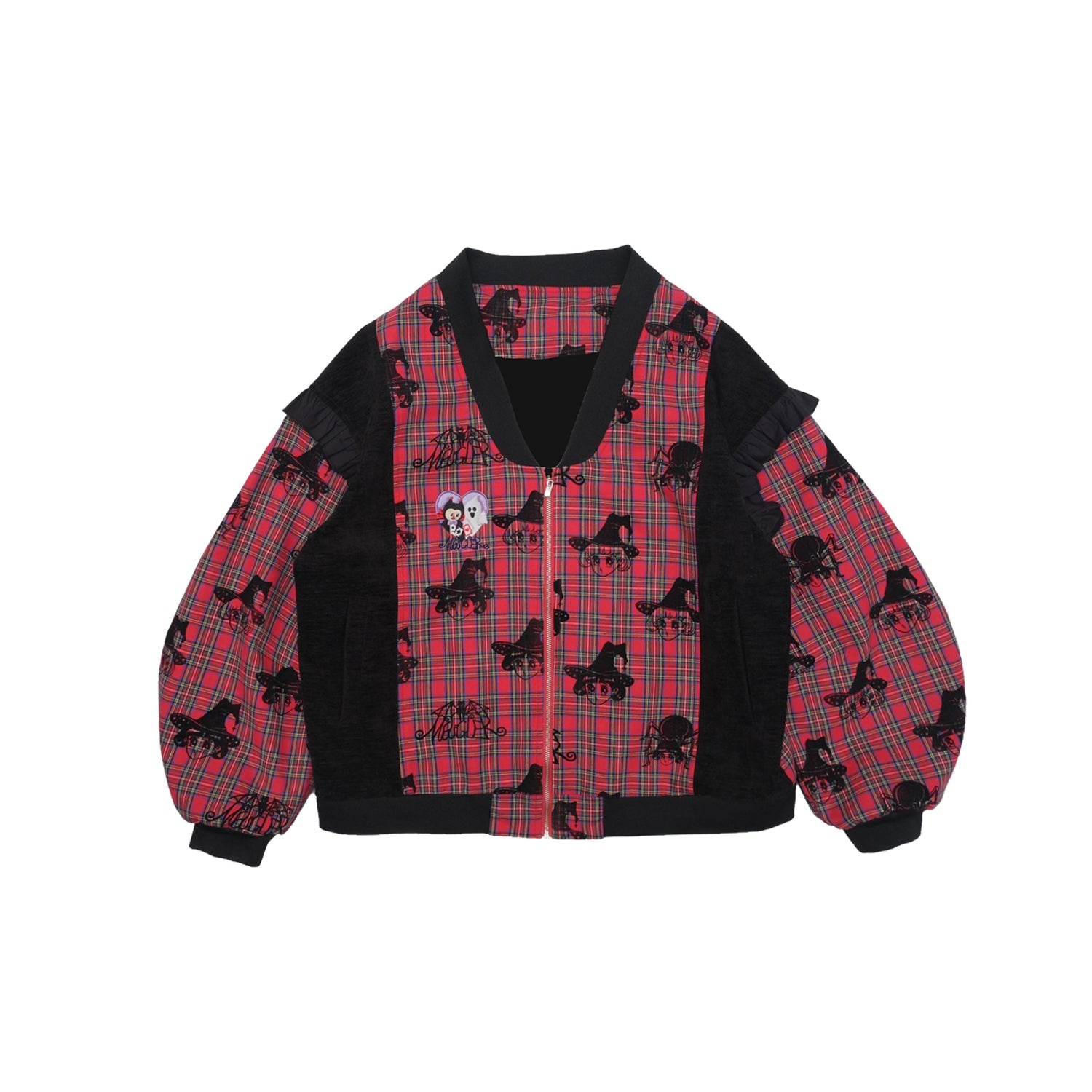 Witch Print Plaid Puff Sleeve Jacket
