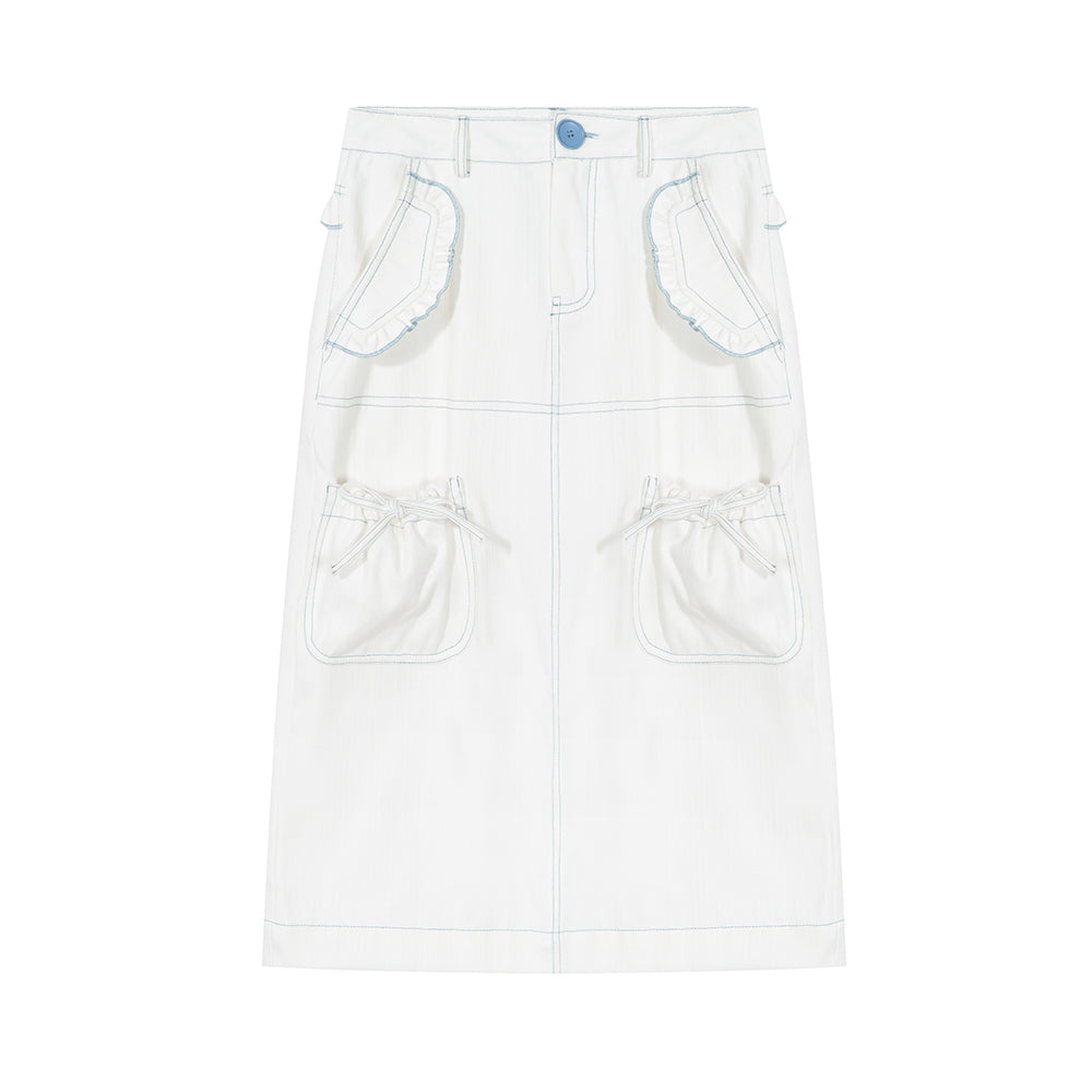 Denim Utility Pocket Midi Skirt