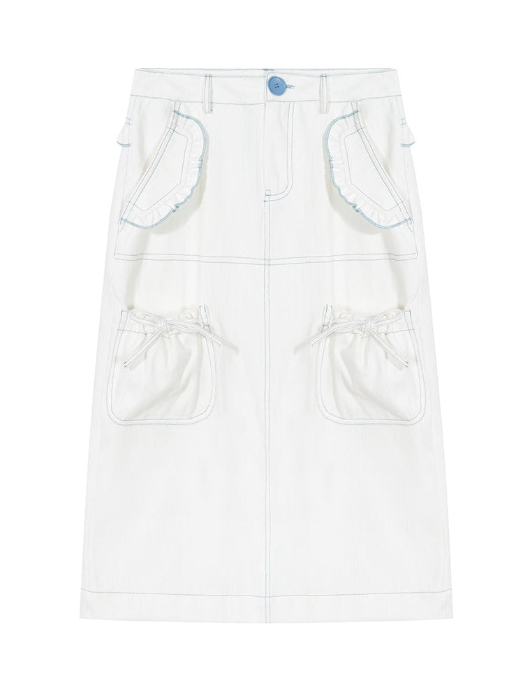 Denim Utility Pocket Midi Skirt