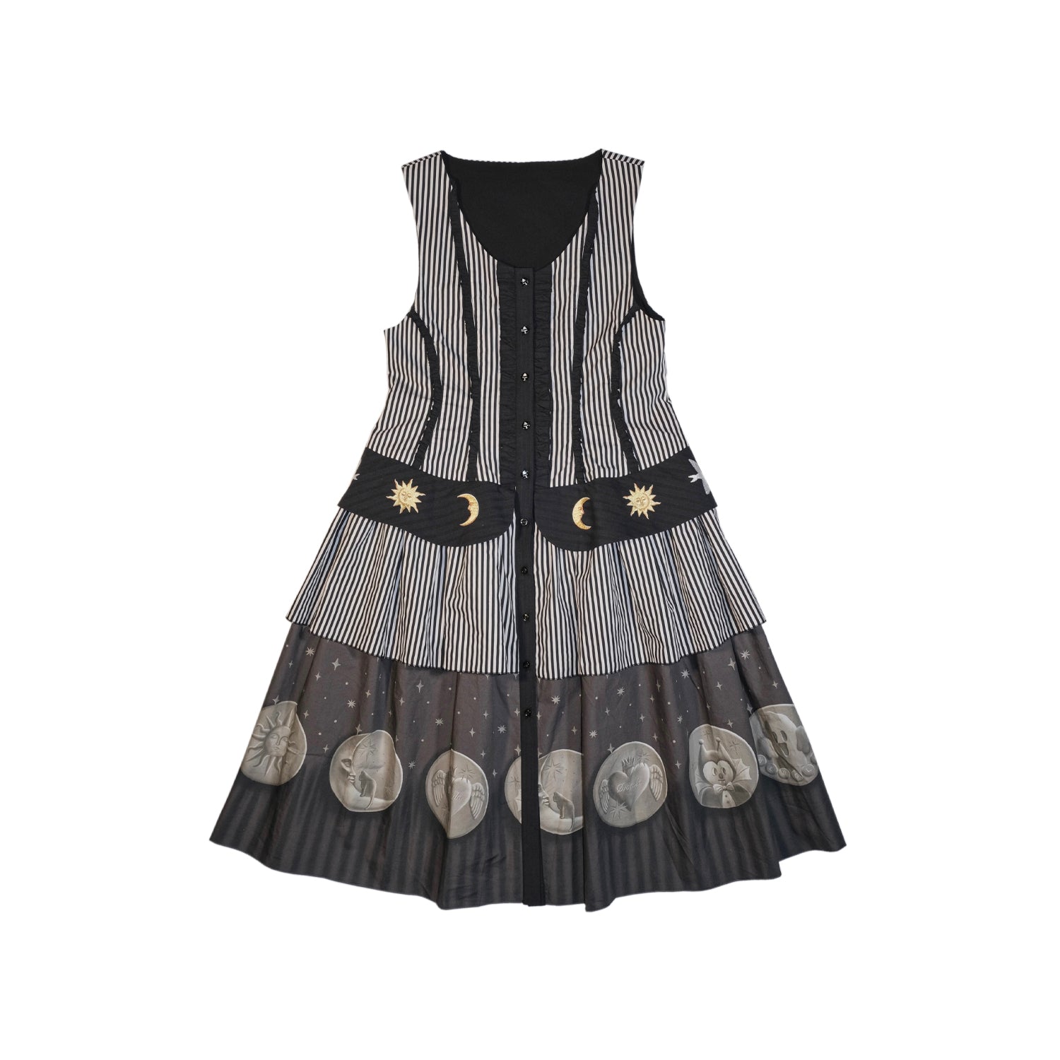 Celestial Striped Button Front Sleeveless Dress
