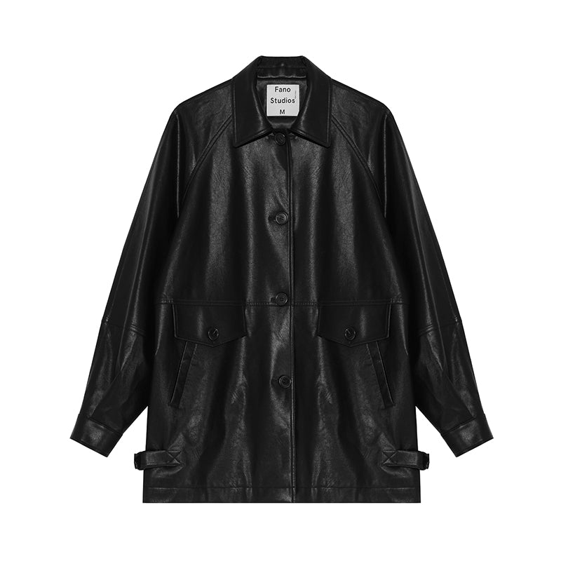 Black Retro-Style Eco-Friendly Pu Leather Moto Jacket