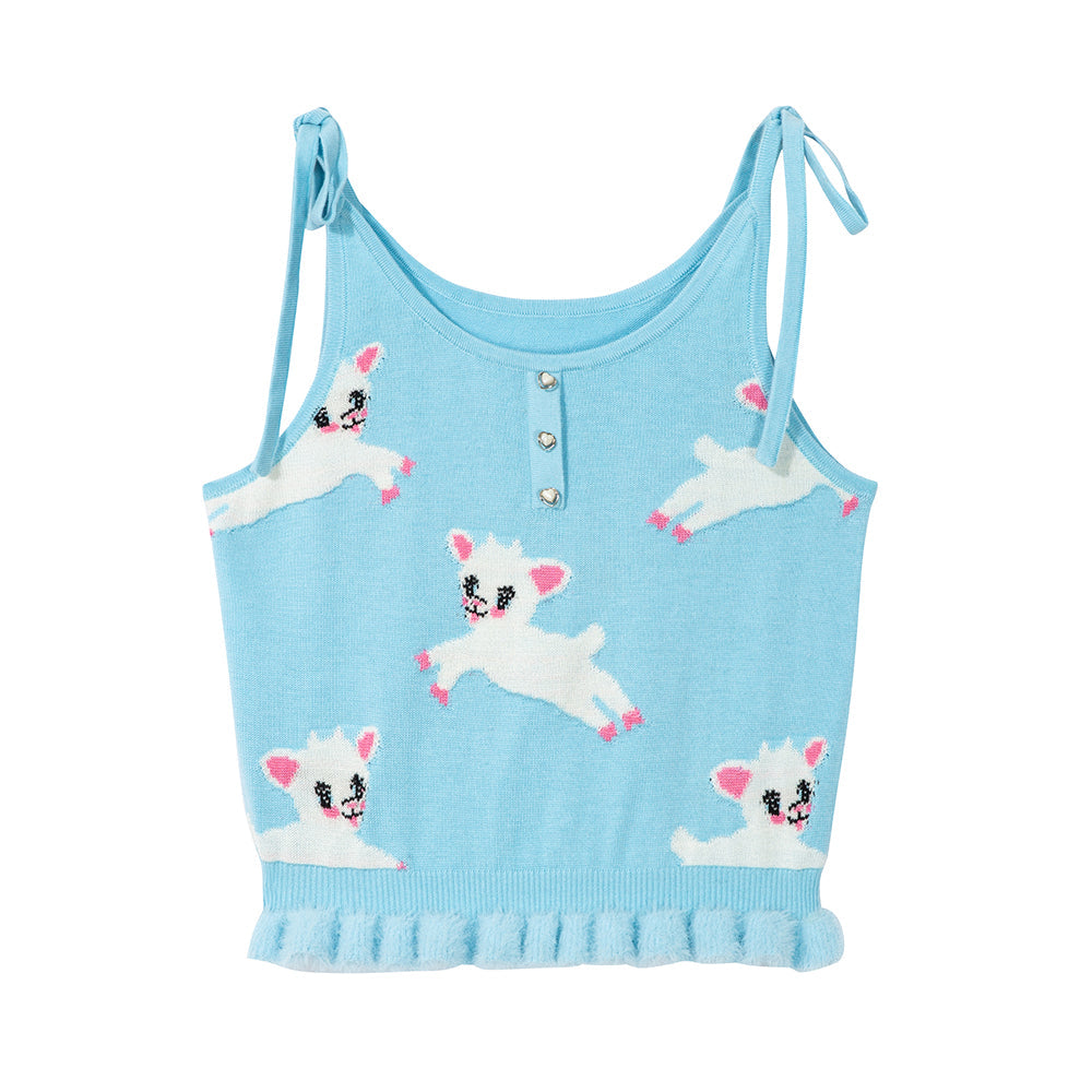 Lamb Print Knit Tank Top and Skirt Set