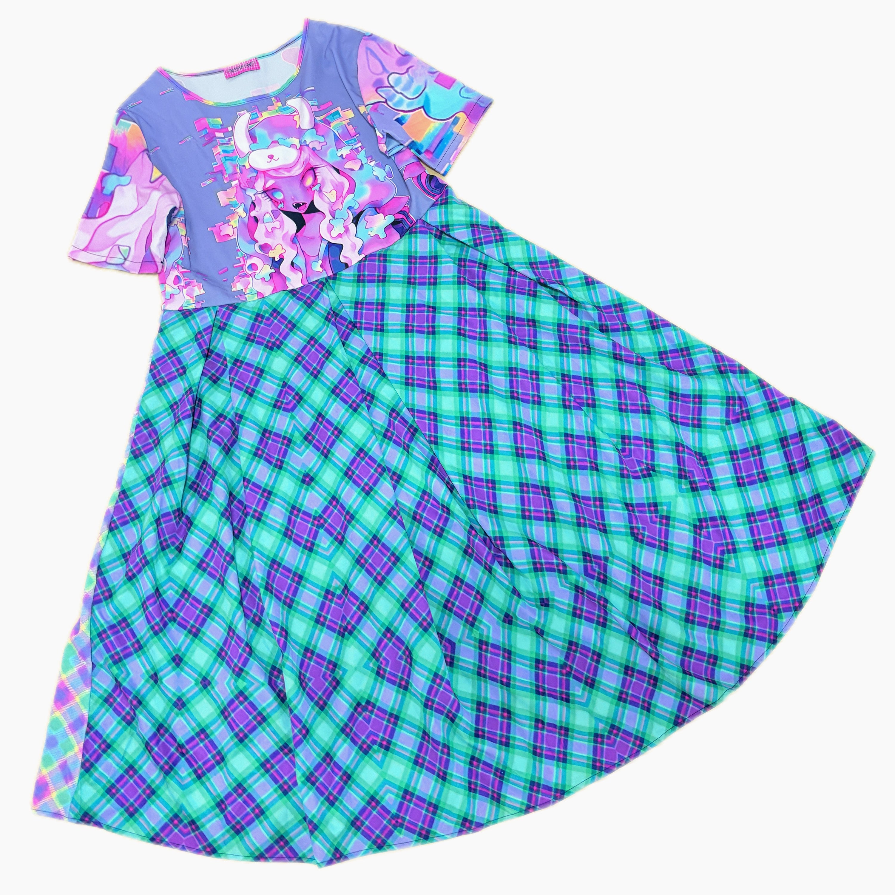 Mint Plaid Kawaii Midi Dress