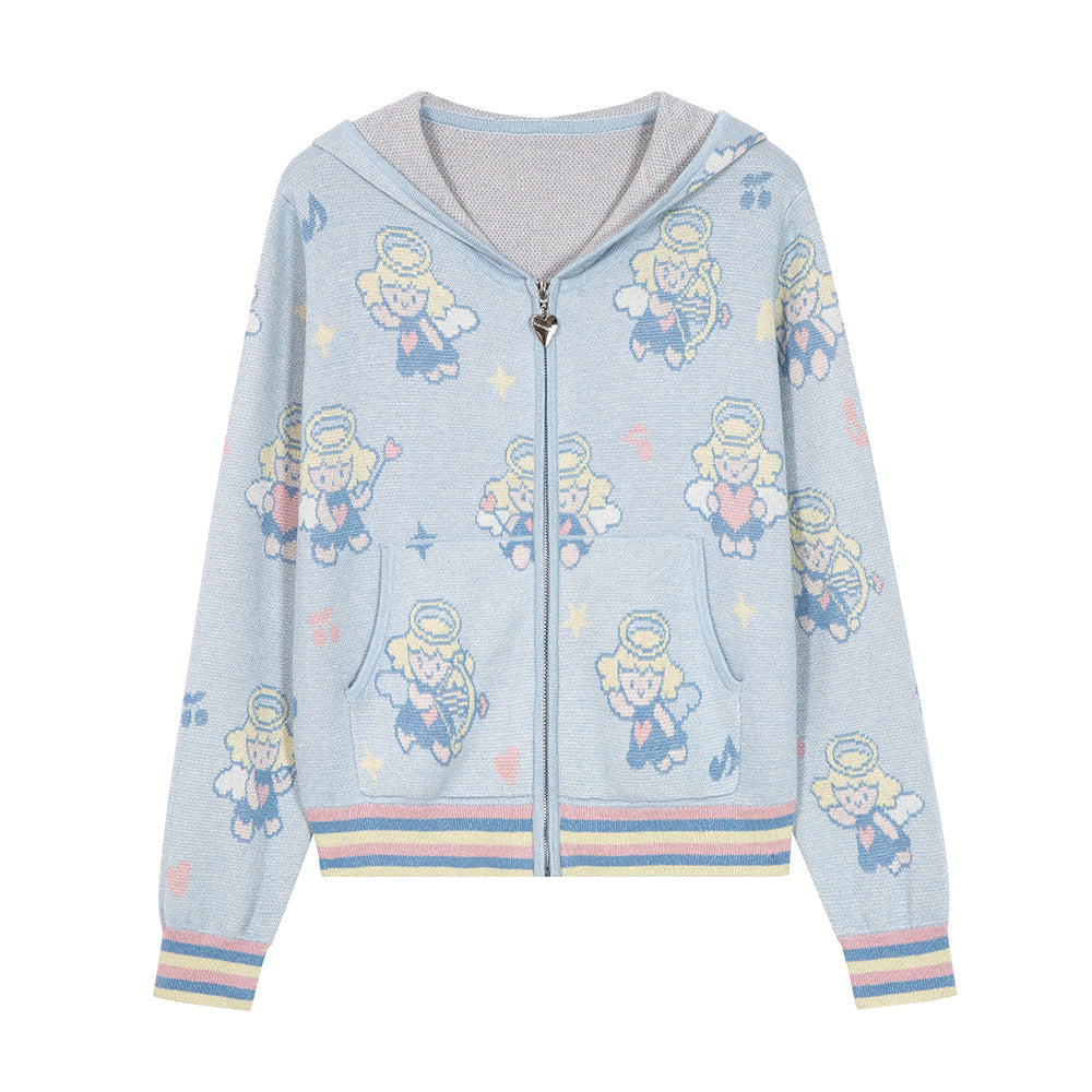 Angel Print Knit Jacket and Skirt Set